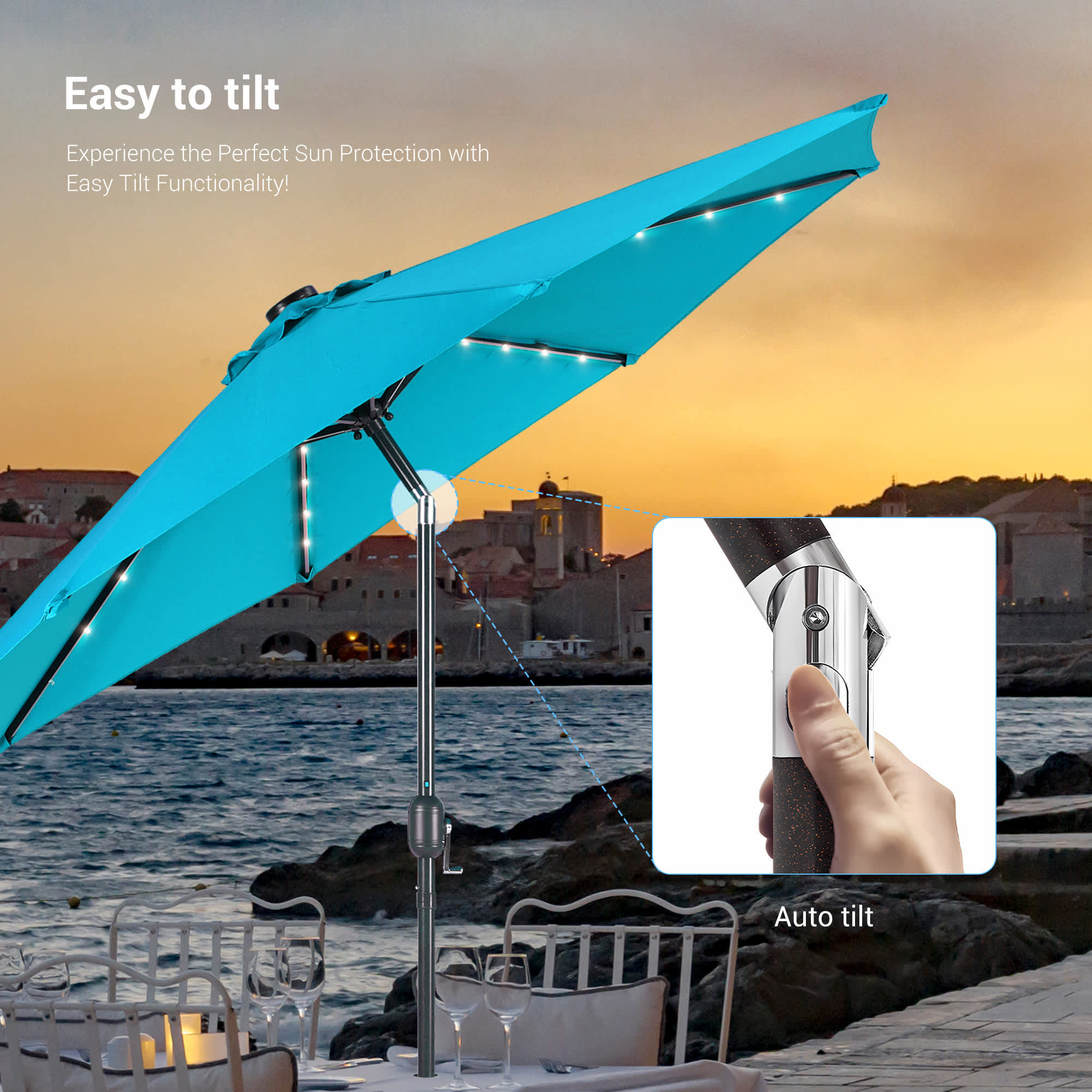 Aok Garden 10Ft LED Round Patio Umbrella with Large Canopy Outdoor ...