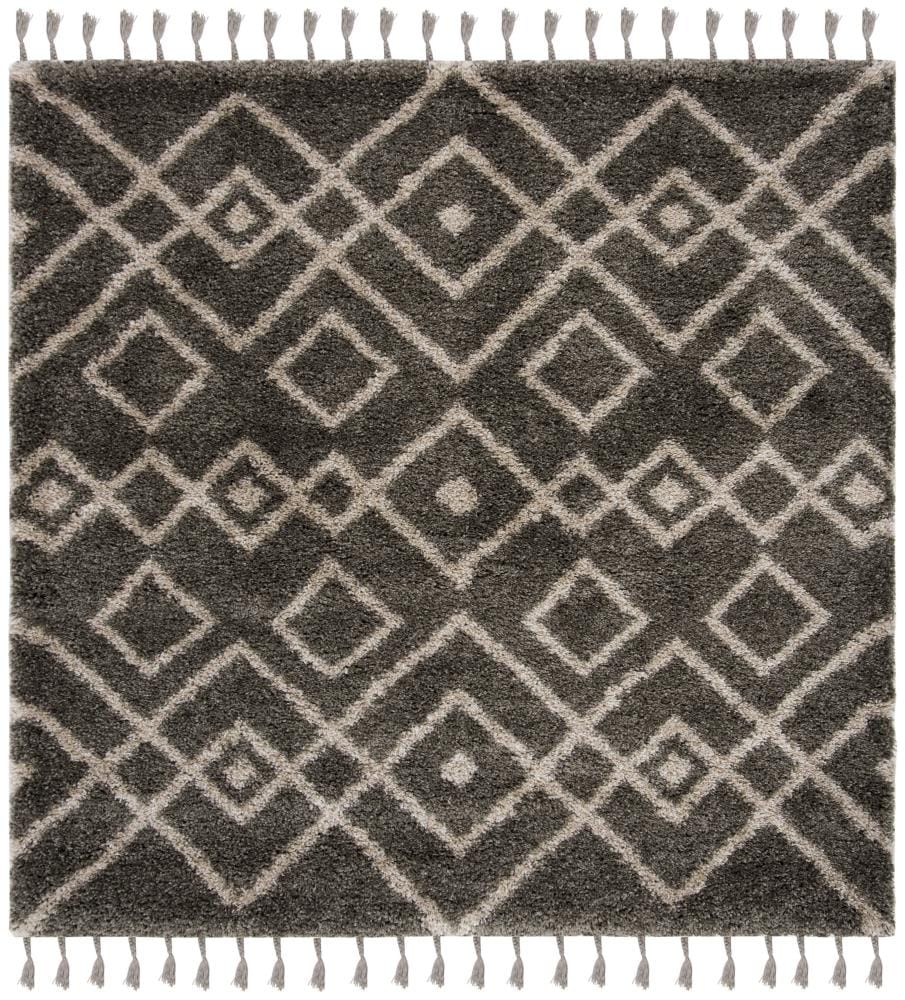 Safavieh MFG249A-7SQ Moroccan Fringe Balah Shag 7 x 7 (ft) Loomed Polypropylene Gray/Cream Square Indoor Abstract Moroccan Area rug