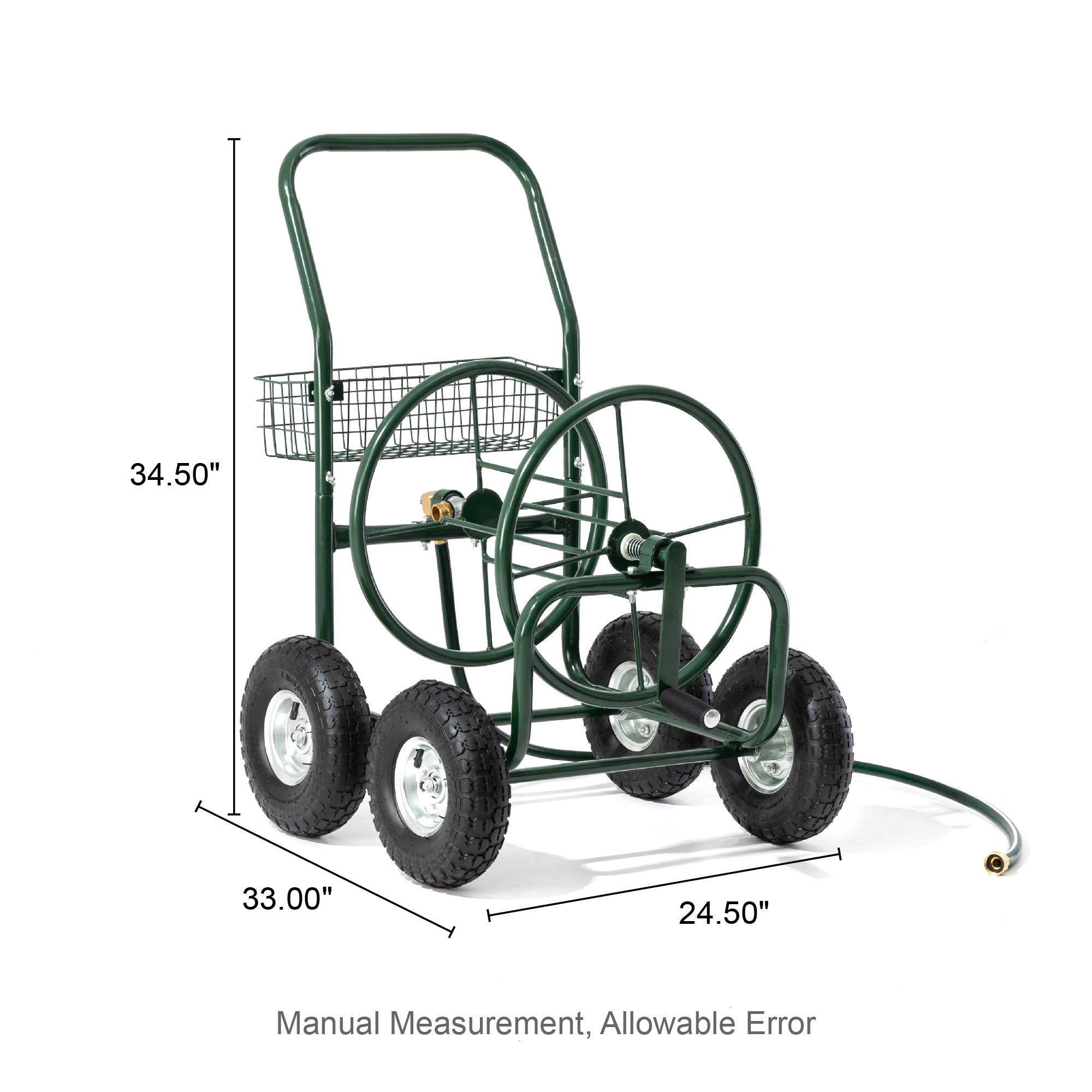 Glitzhome Portable Steel-Painted Green Garden Hose Reel Cart, Fits 5/8-in  Hose, Manual Operation, 250ft Capacity, Plastic Reel Material in the Garden  Hose Reels department at