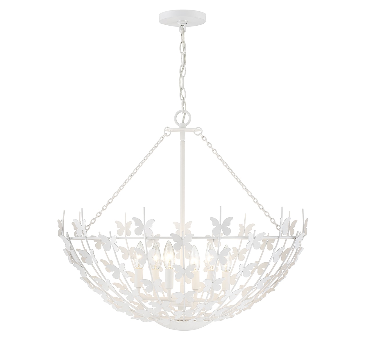 Bisque White Butterfly Bowl 6-Light Incandescent Pendant