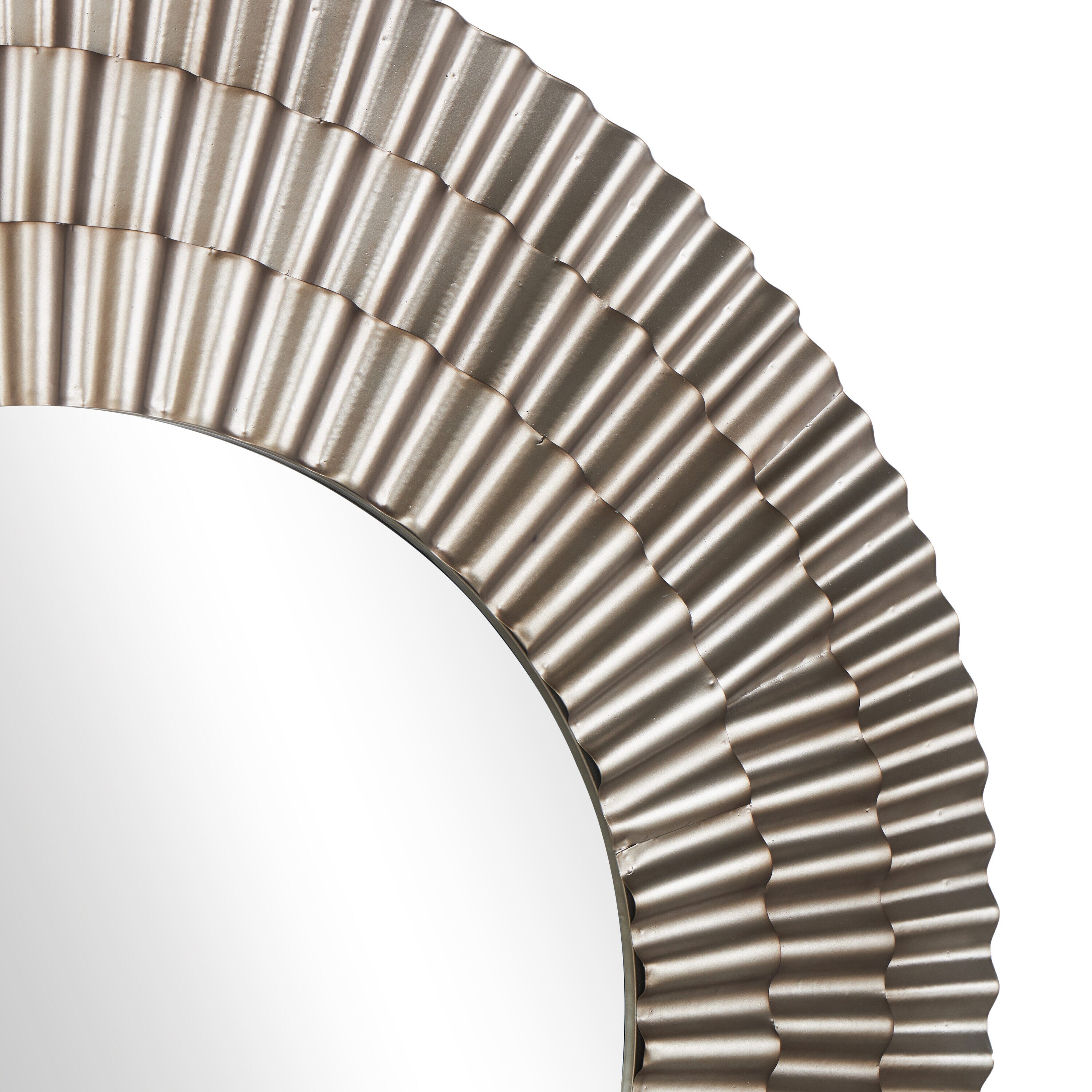 Rustic Sunburst Round Wall Mirror in Silver and Gold Leather