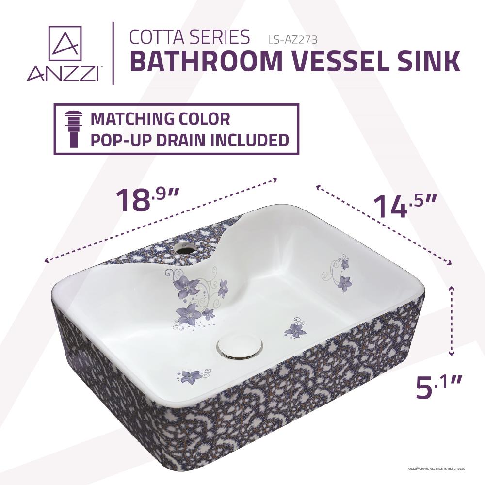 ANZZI Cotta Lavender Ceramic Vessel Rectangular Modern Bathroom Sink ...