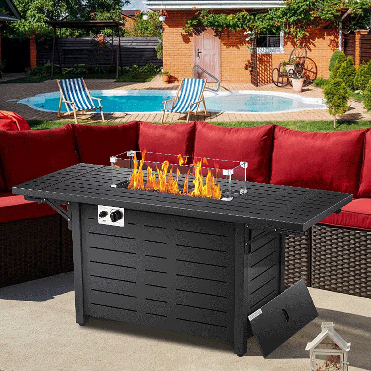 COWSAR 54.72-in W Black Stainless Steel Rectangle Tabletop Propane Gas ...