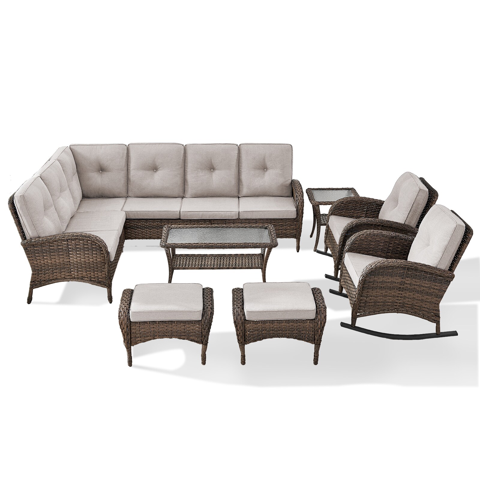 Rilyson FS13050116086-2 9 -Piece Wicker 2 Patio Sofa Conversation Set with Beige Cushions