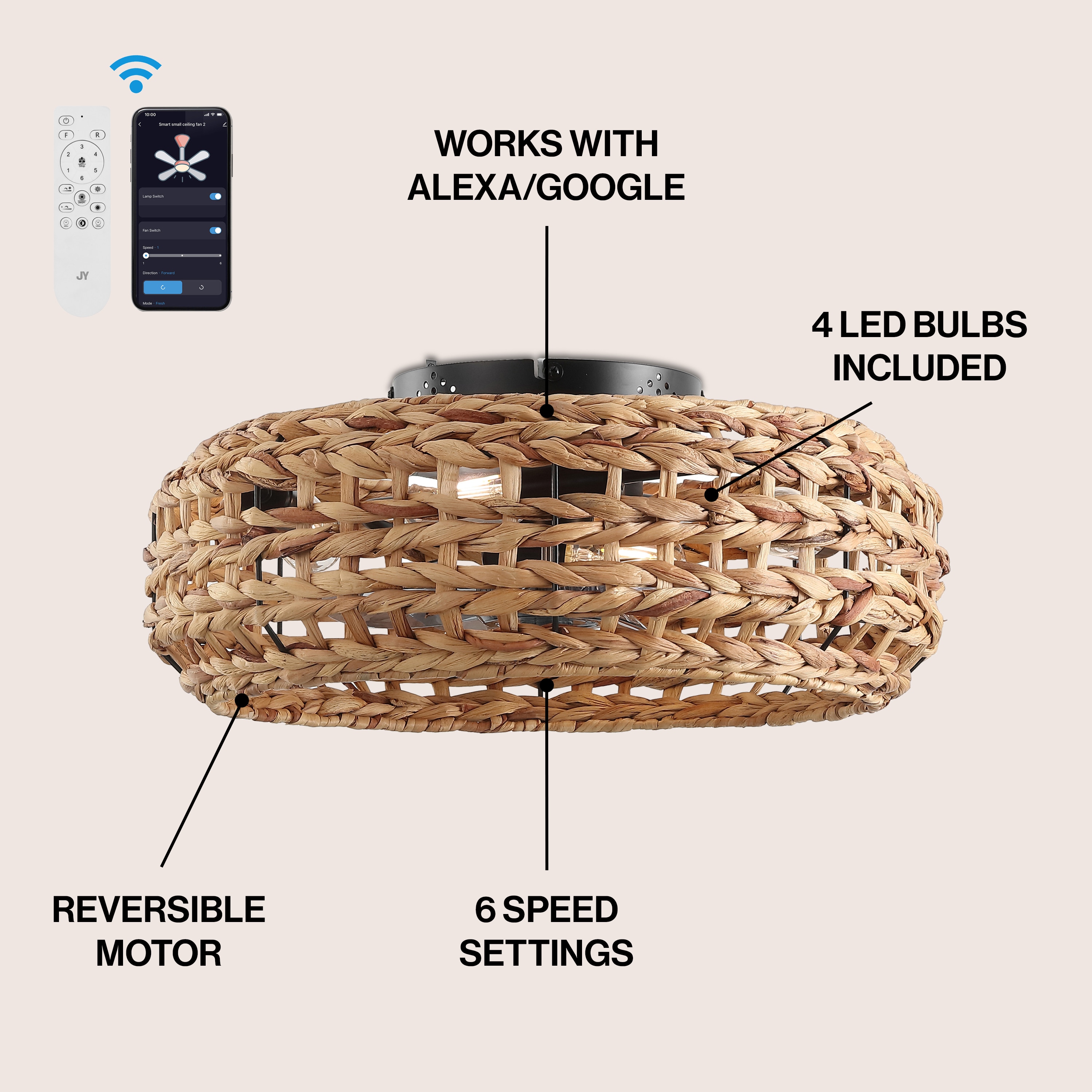 Archer 20.25" Brown/Black Seagrass Lantern Ceiling Fan with Remote