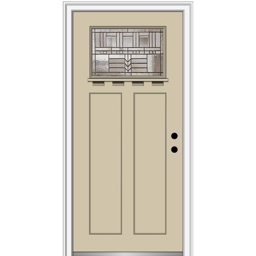 MMI DOOR ZZ3664655L 32-in x 80-in x 6-9/16-in Fiberglass Craftsman Left-hand inswing Wicker Painted Prehung Front Door with Brickmould Insulating core