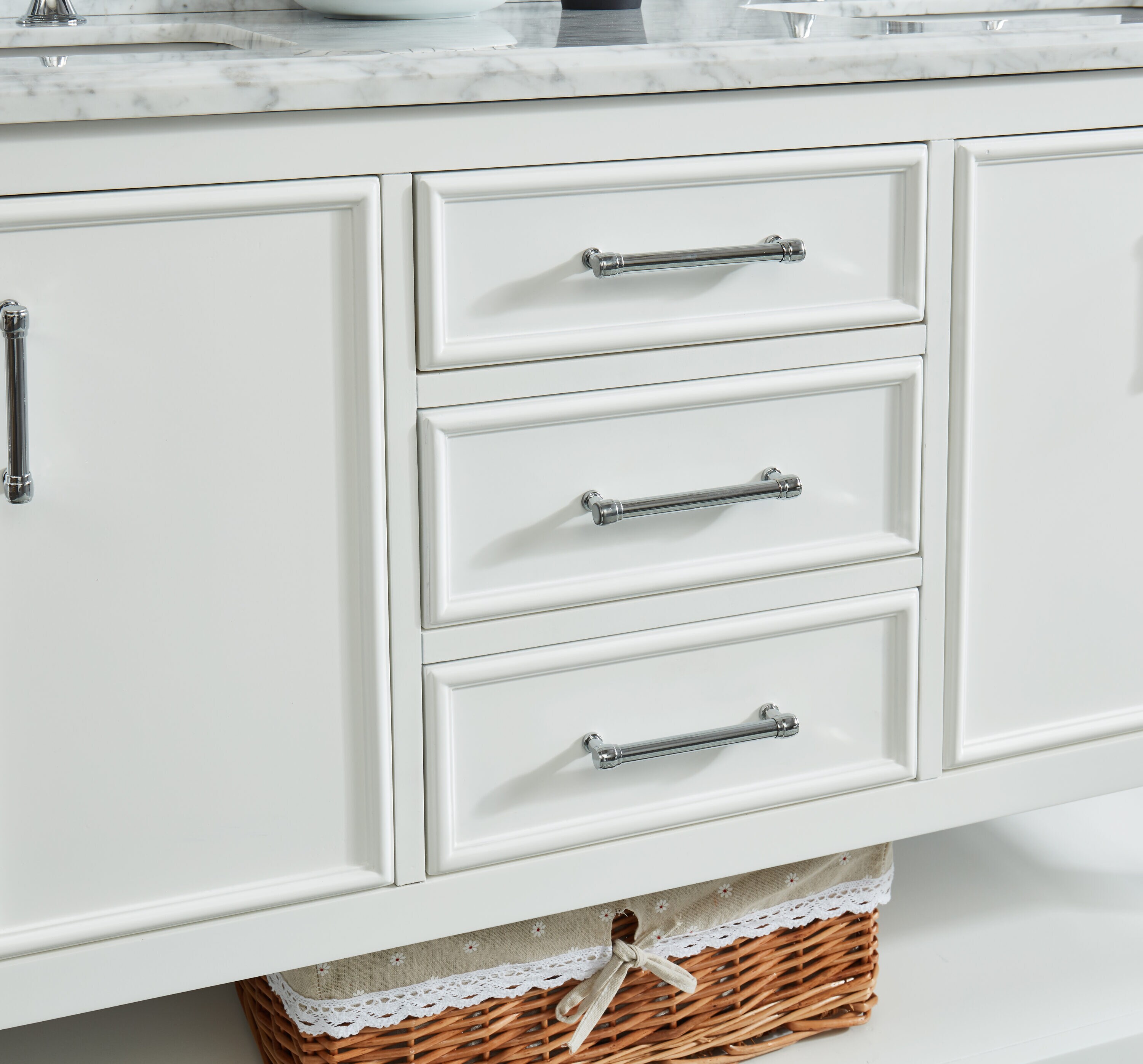 Allen + Roth Presnell 61-in Dove White Double Sink Bathroom Vanity with Carrara White Natural Marble Top | 261065