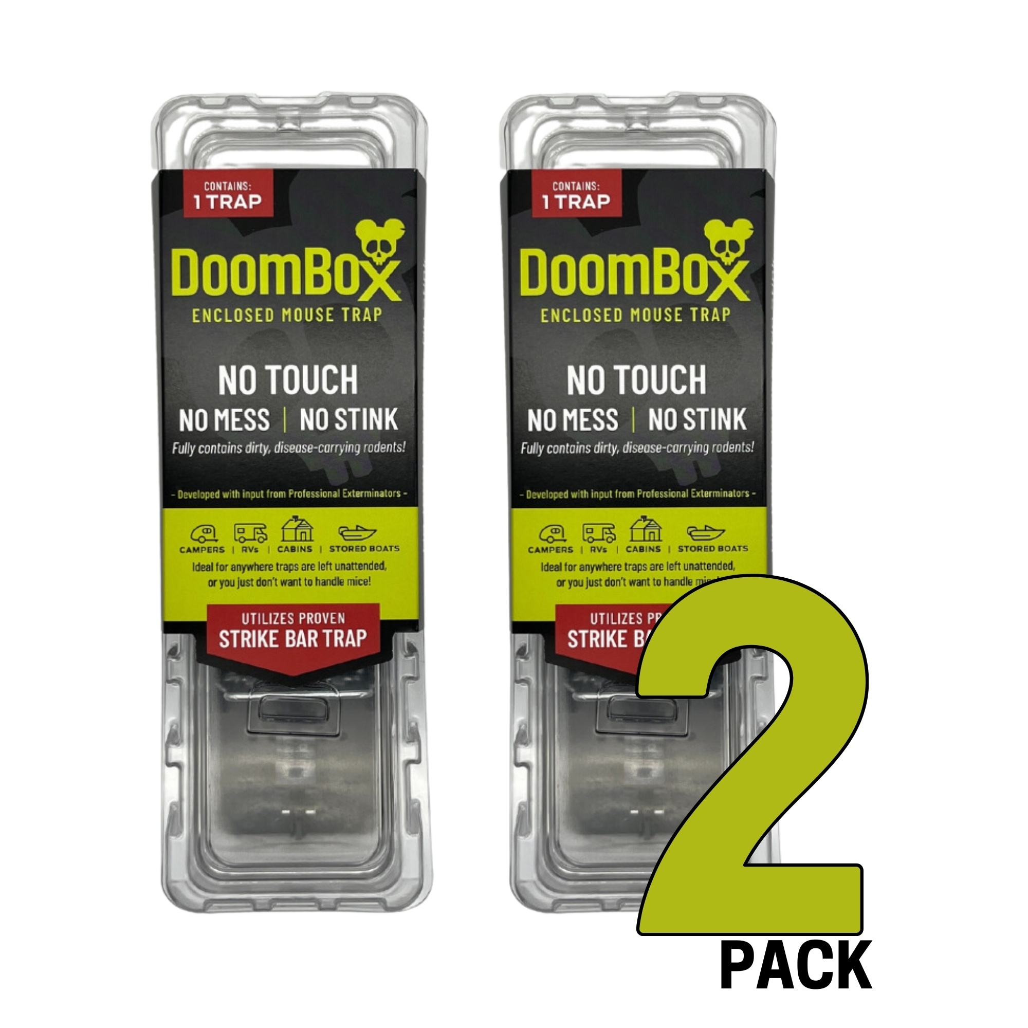 DoomBox Enclosed Mouse Traps, Indoor/Outdoor, Odorless, Safer For  Kids/Pets/Plants, 2-Pack, Recommended for Mice/Rodents, Tunnel Trap at