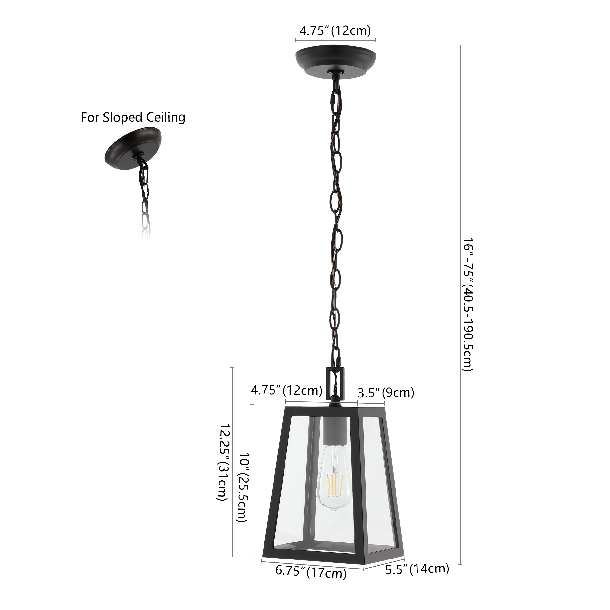 Black Glass LED Lantern Pendant Light