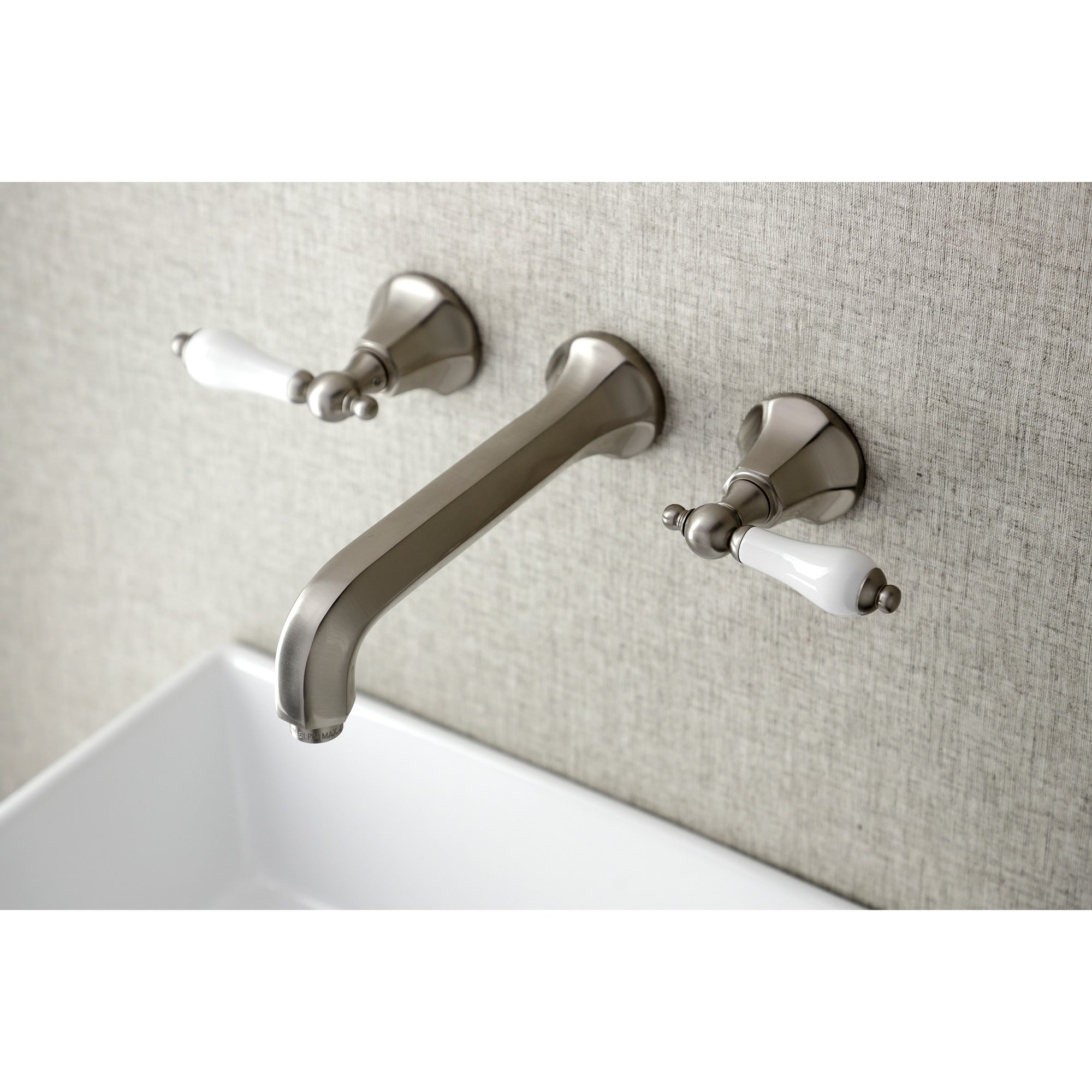 Kingston Brass WLKS4128PL Metropolitan Brushed nickel Wall-mount 2-handle Low-arc Residential Handle Bathroom Sink Faucet