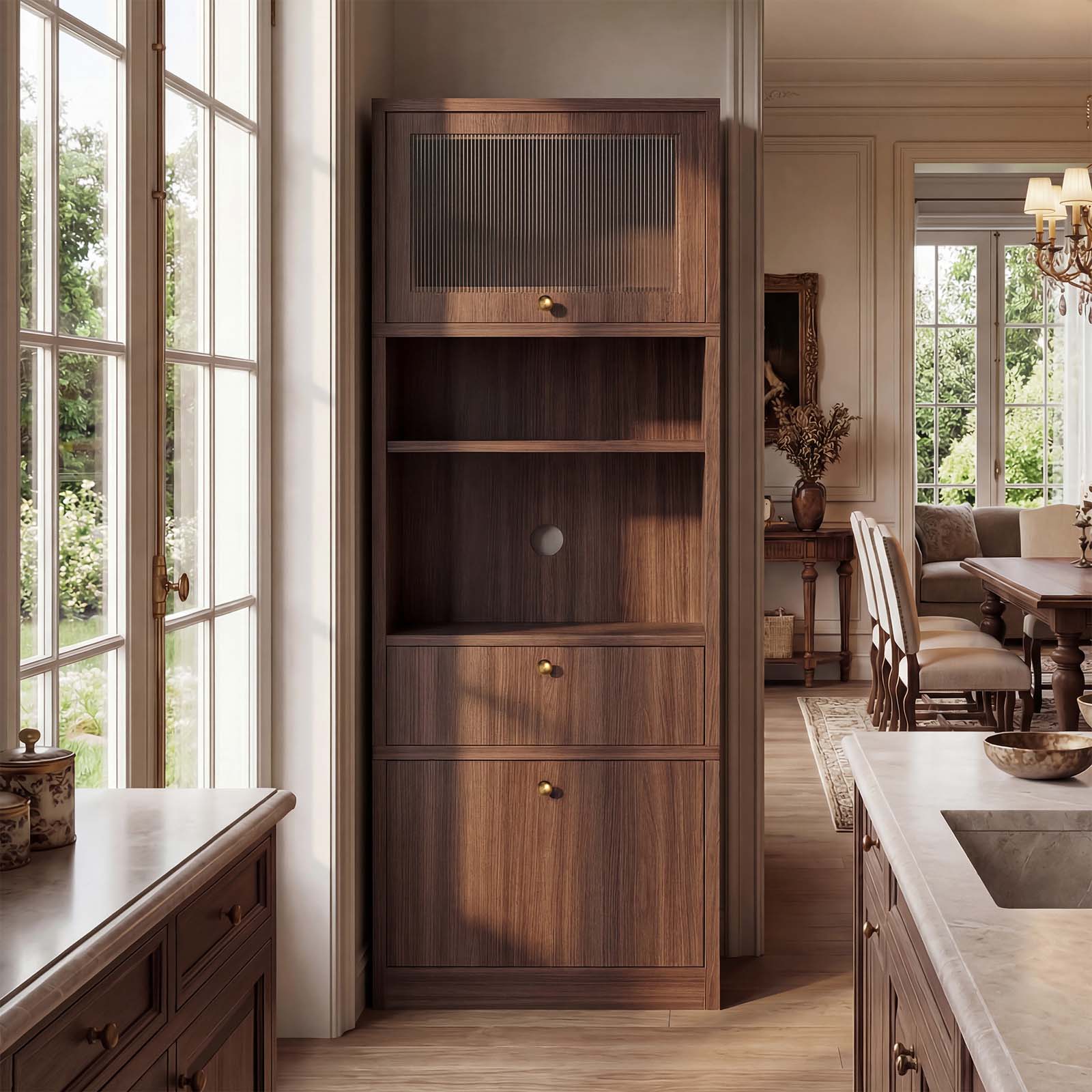 Walnut 2 -Drawer 23.62-in File Cabinet Multi-Functional Storage Cabinet Freestanding Cupboard Woo...