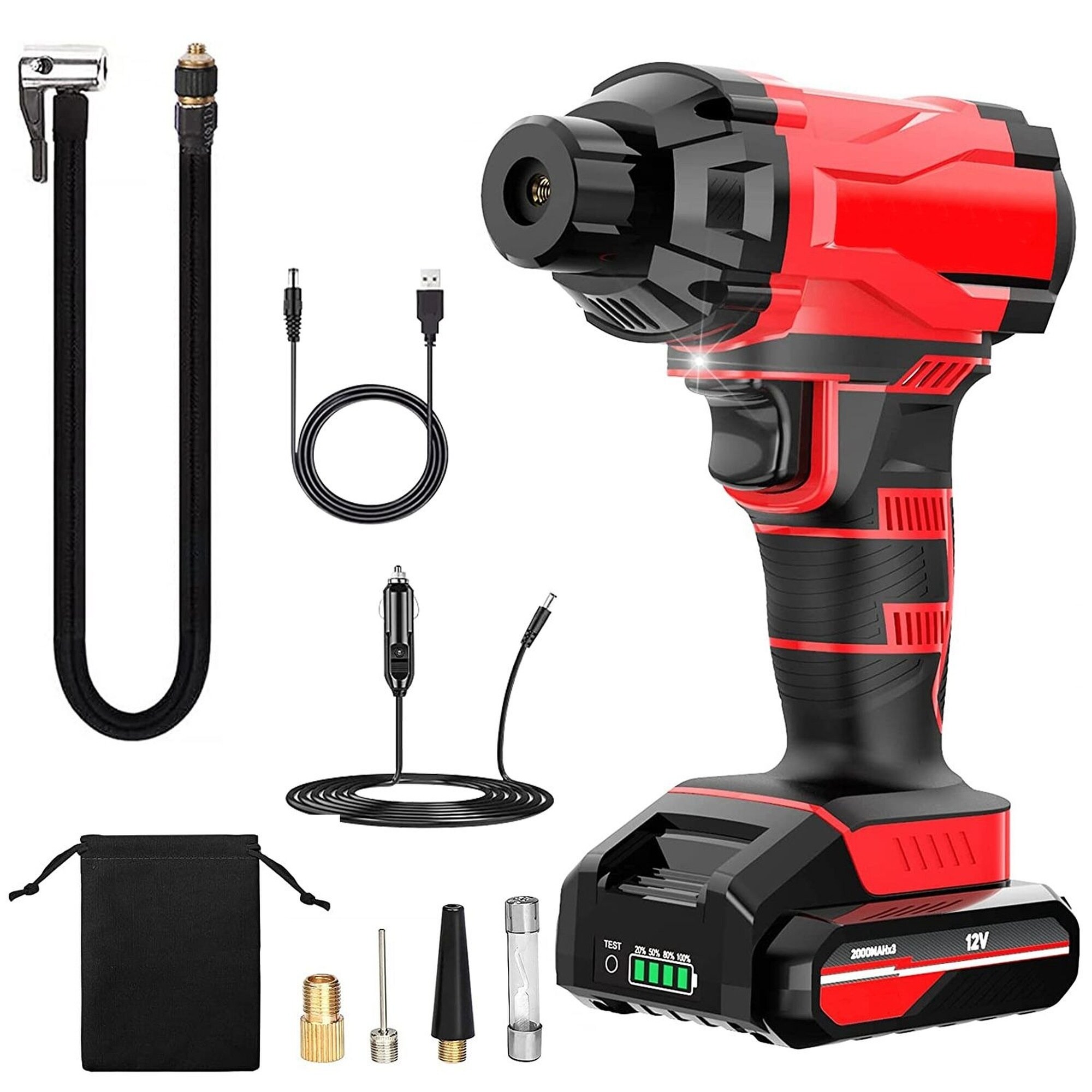 OGETFUUR Cordless Car Tire Pump 150 PSI Rechargeable Inflator 12V Portable Air Compressor with LED for Car Bike Motorcycle Ball