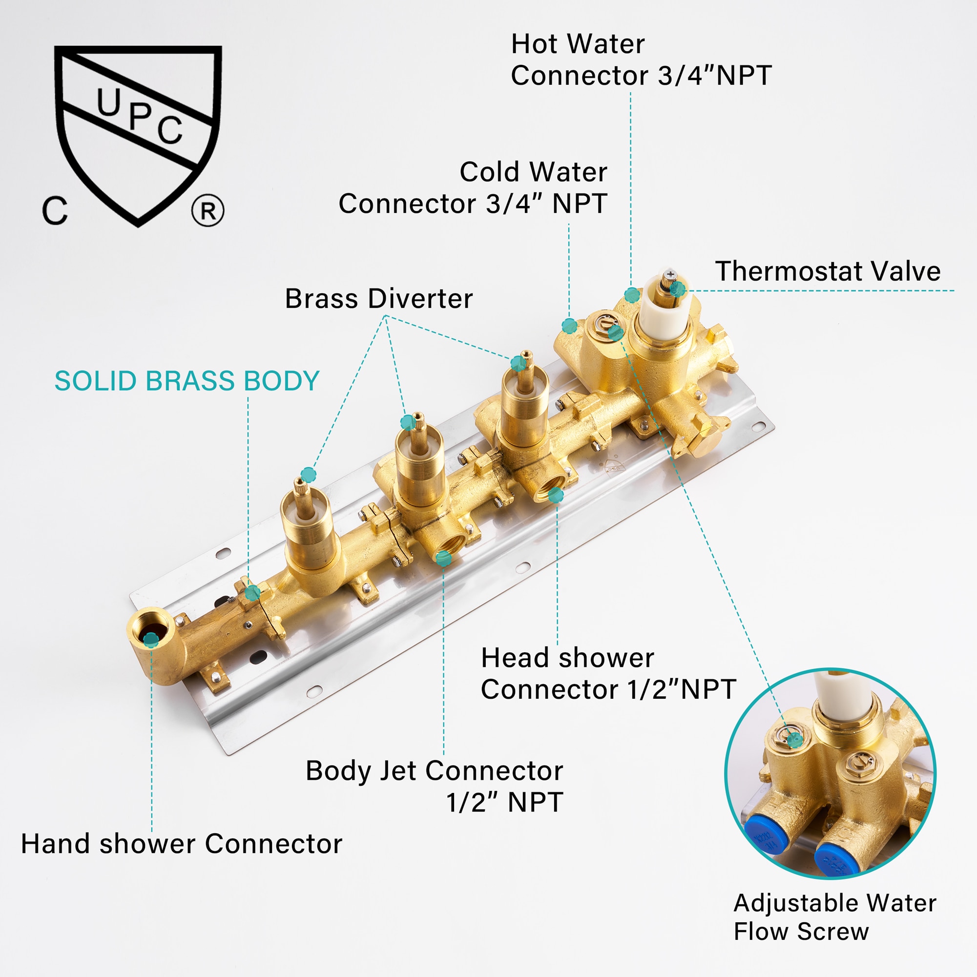 WELLFOR WB-85043-BG Showerhead-Bar-Panels - View #4