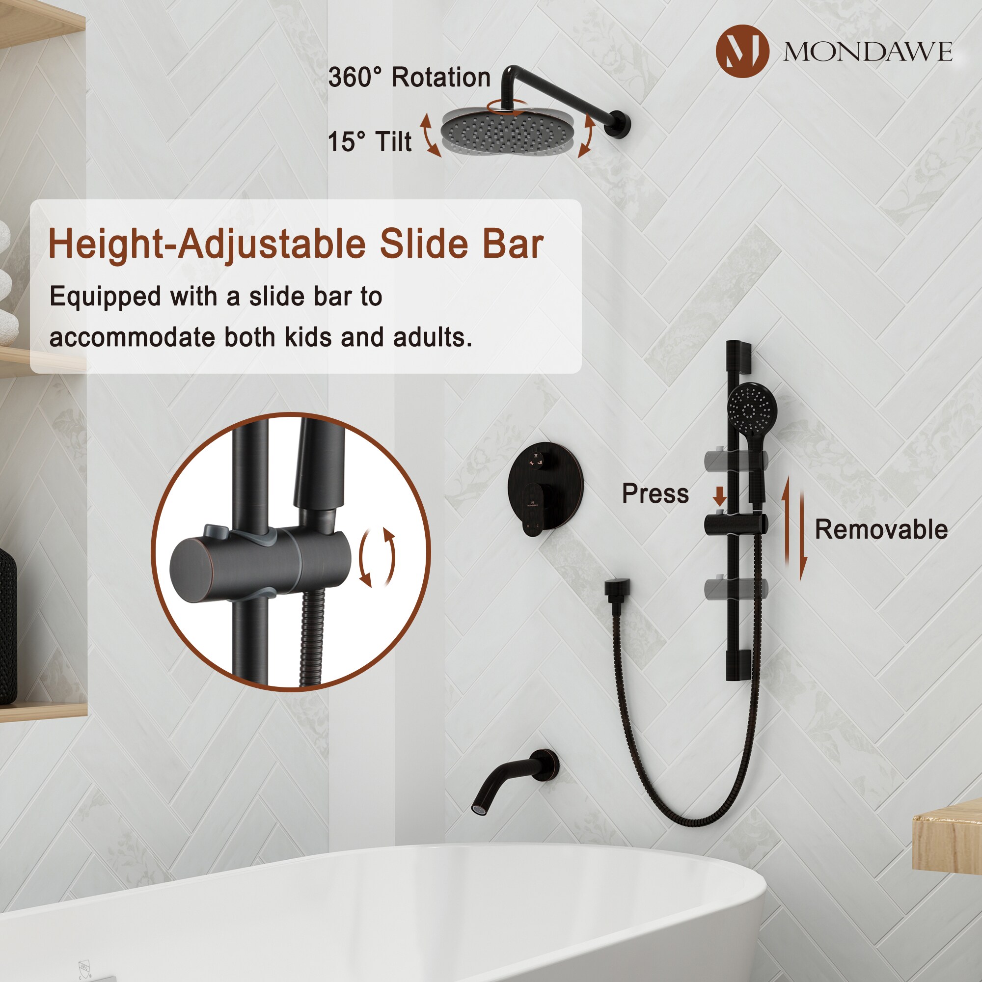 Mondawe MD-A3816-ORB3 Showerhead-Bar-Panels - View #13