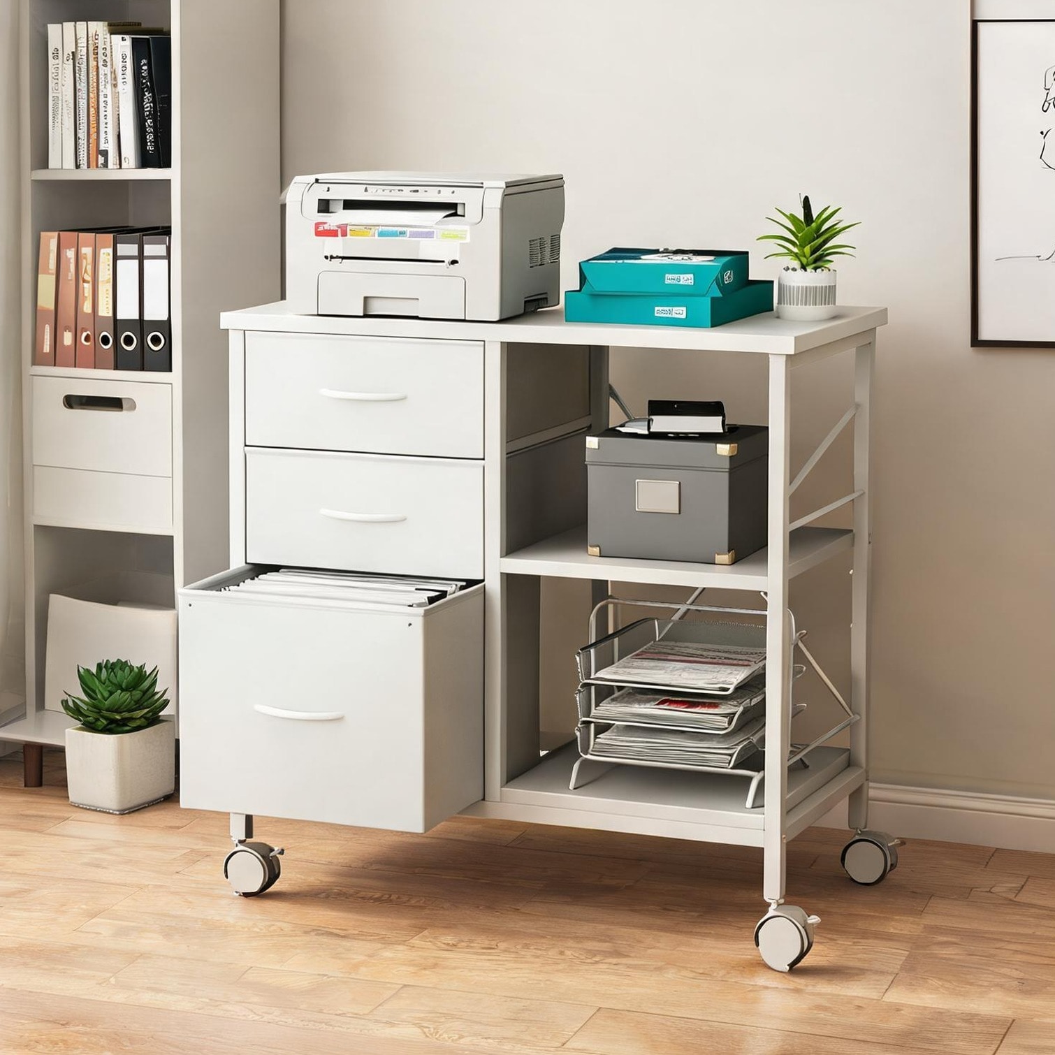 SunJet Cabinet with Home Office pairing Fabric Drawers with Holds A4/Letter Files and Storage
