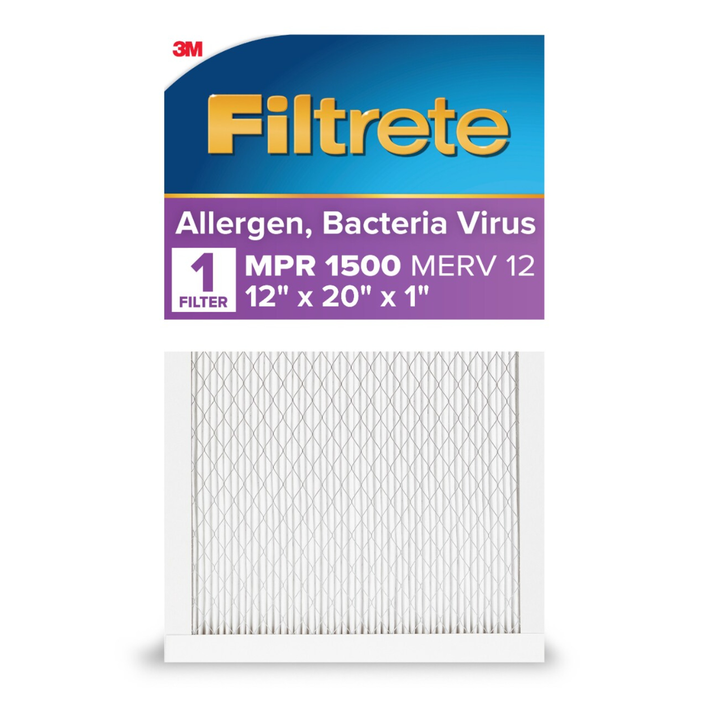 Filtrete 2019DC-9 12 x 20 x 1 MERV 12.0 1500 MPR Allergen, Bacteria and Virus Electrostatic pleated Air Filter