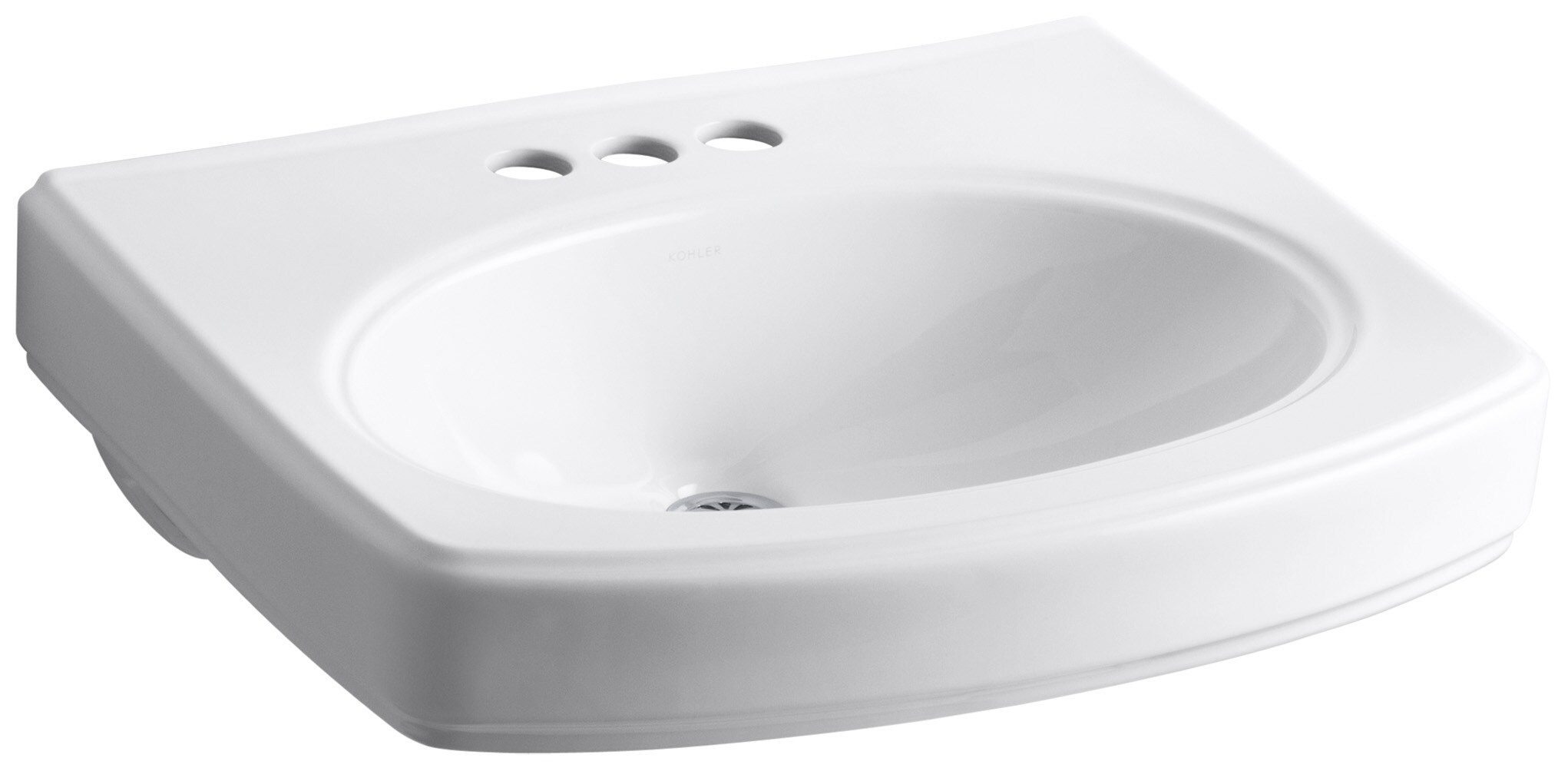 KOHLER 2028-4-0 Pinoir Vitreous china Wall-mount Rectangular Traditional White Bathroom Sink ( 22-Inches x 18-Inches )