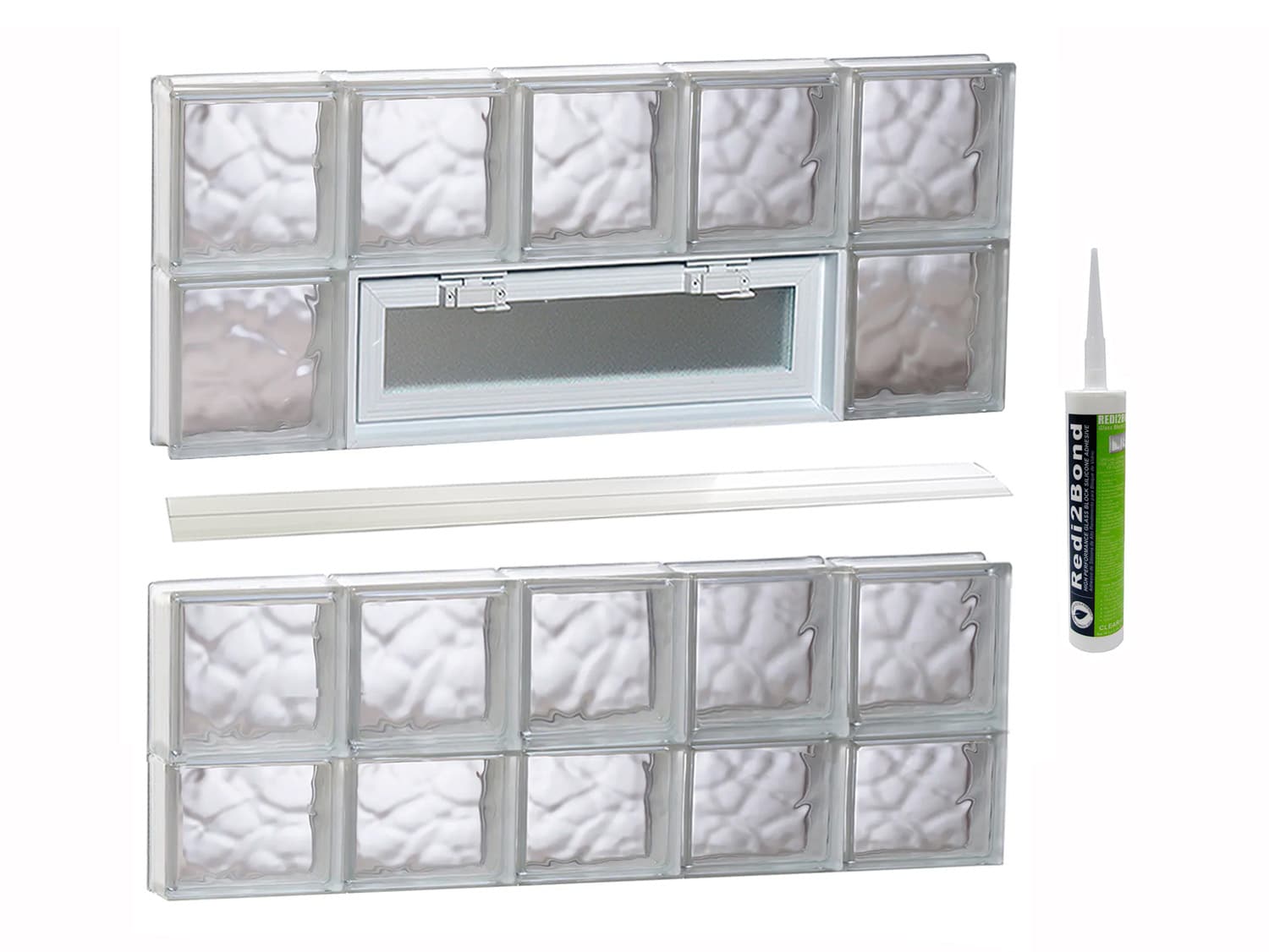 REDI2SET V4030DC Wavy Glass 38-3/4-in x 29-in Frameless Replacement Vented Glass Block Window