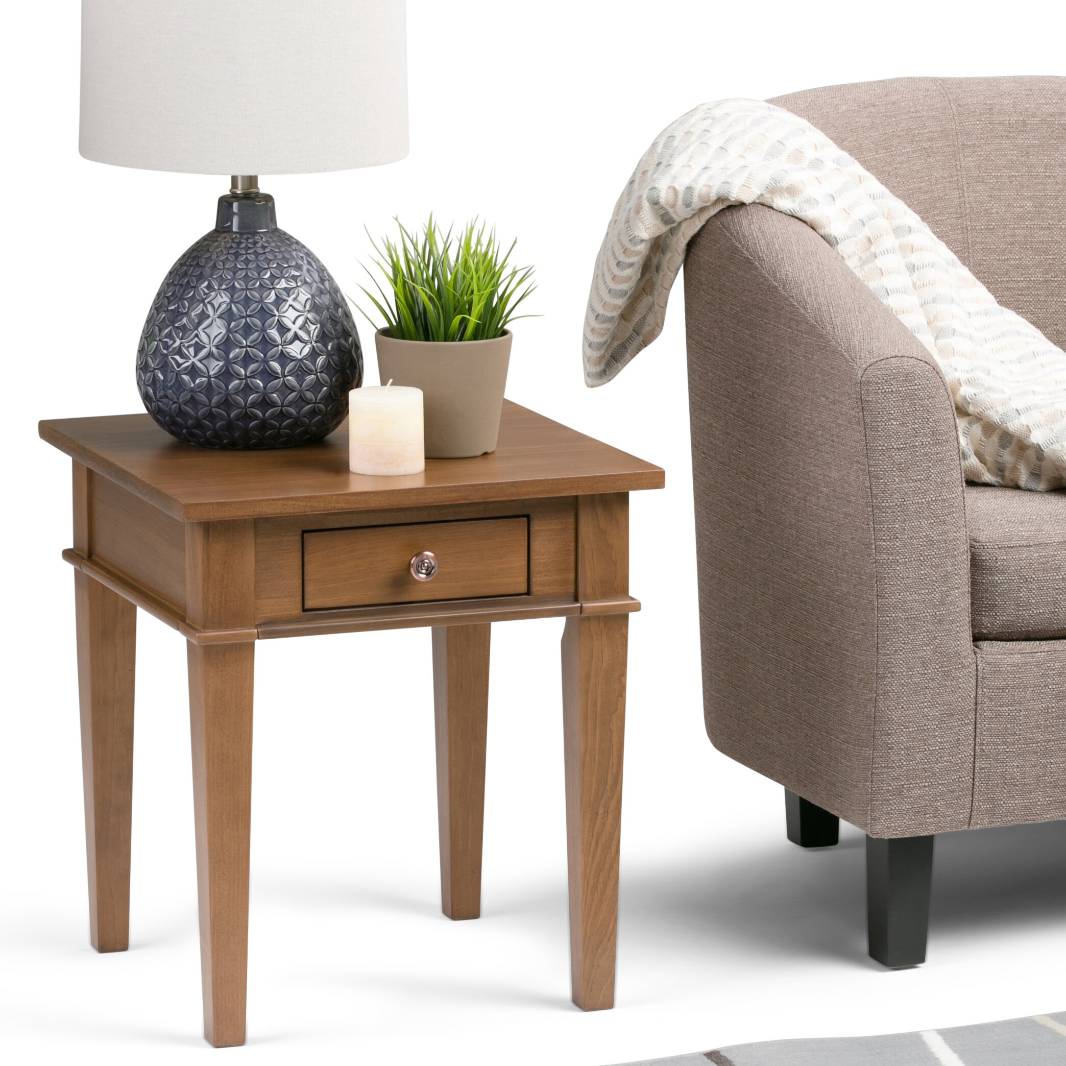 Carlton Medium Saddle Brown Solid Wood End Table with Storage