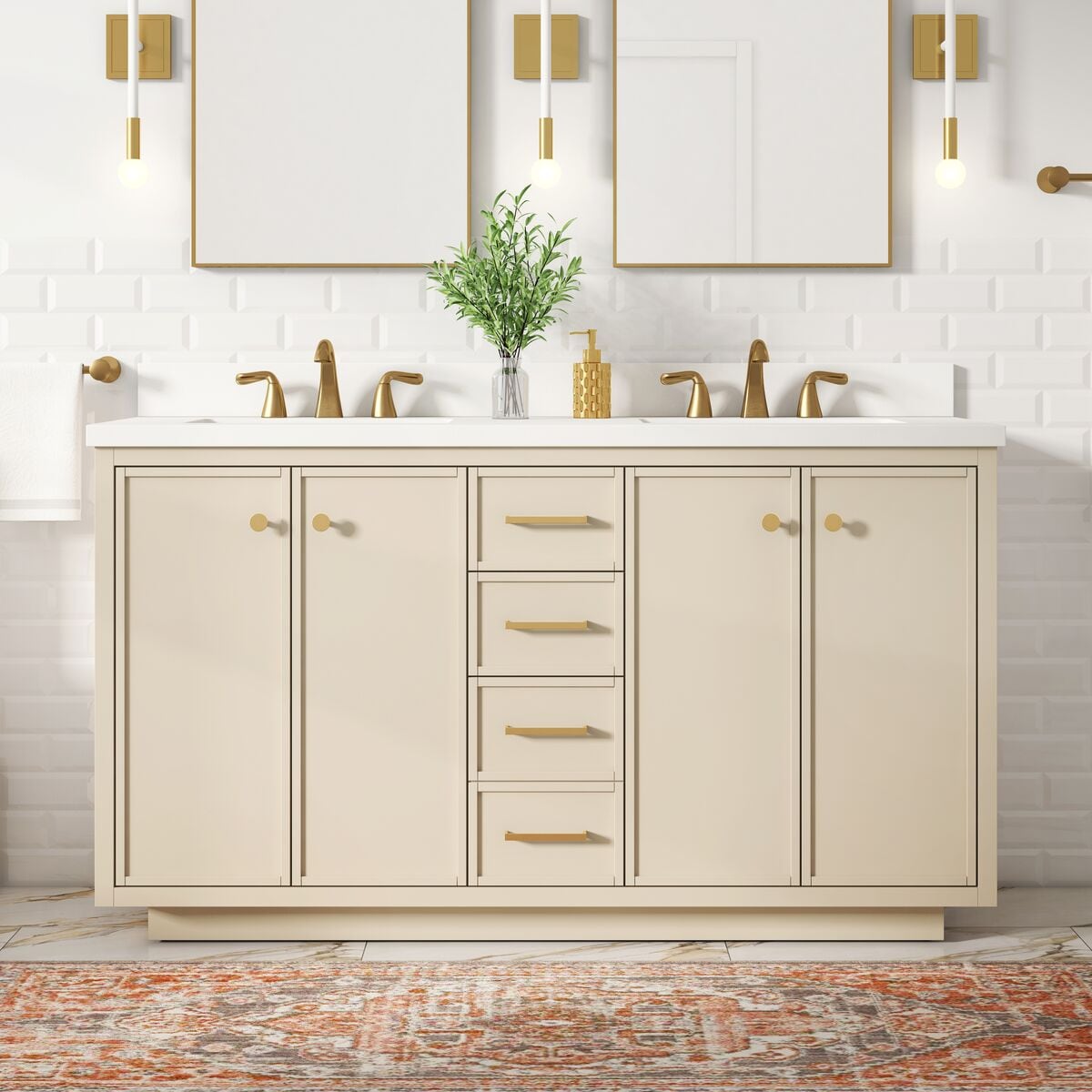 Style Selections LWS60GGV Stanfield 60-in Linen Undermount Double sink Bathroom Vanity with White Engineered stone Top