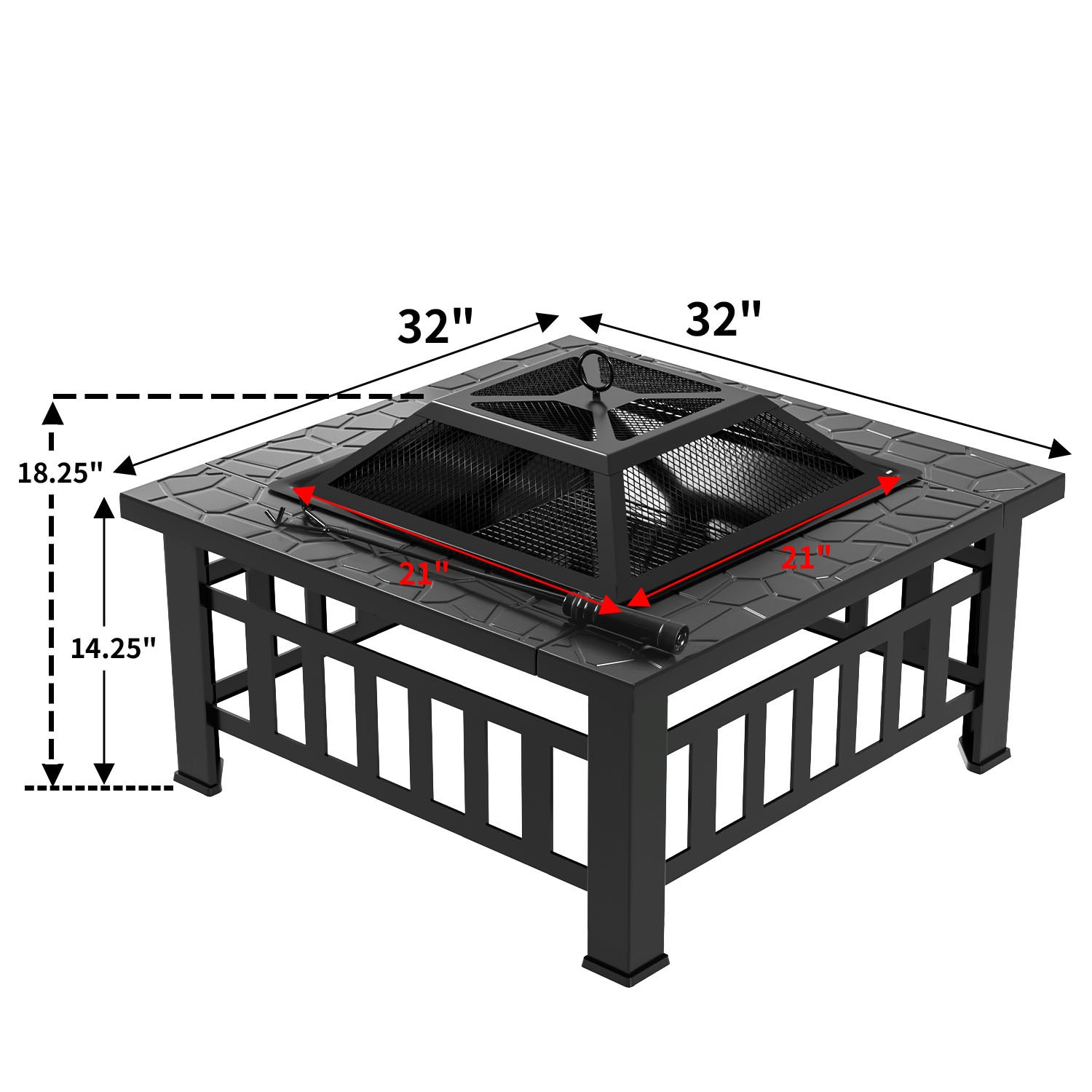 Vineego 32-in W Black Stainless Steel Wood-Burning Fire Pit LS-FPA at ...