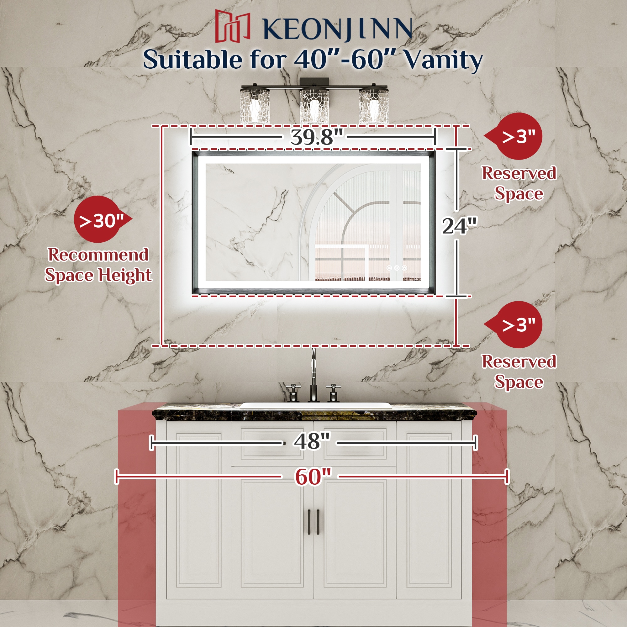 Keonjinn LW-ZBGSSW-10161GD Framed-Bath-Mirrors - View #3