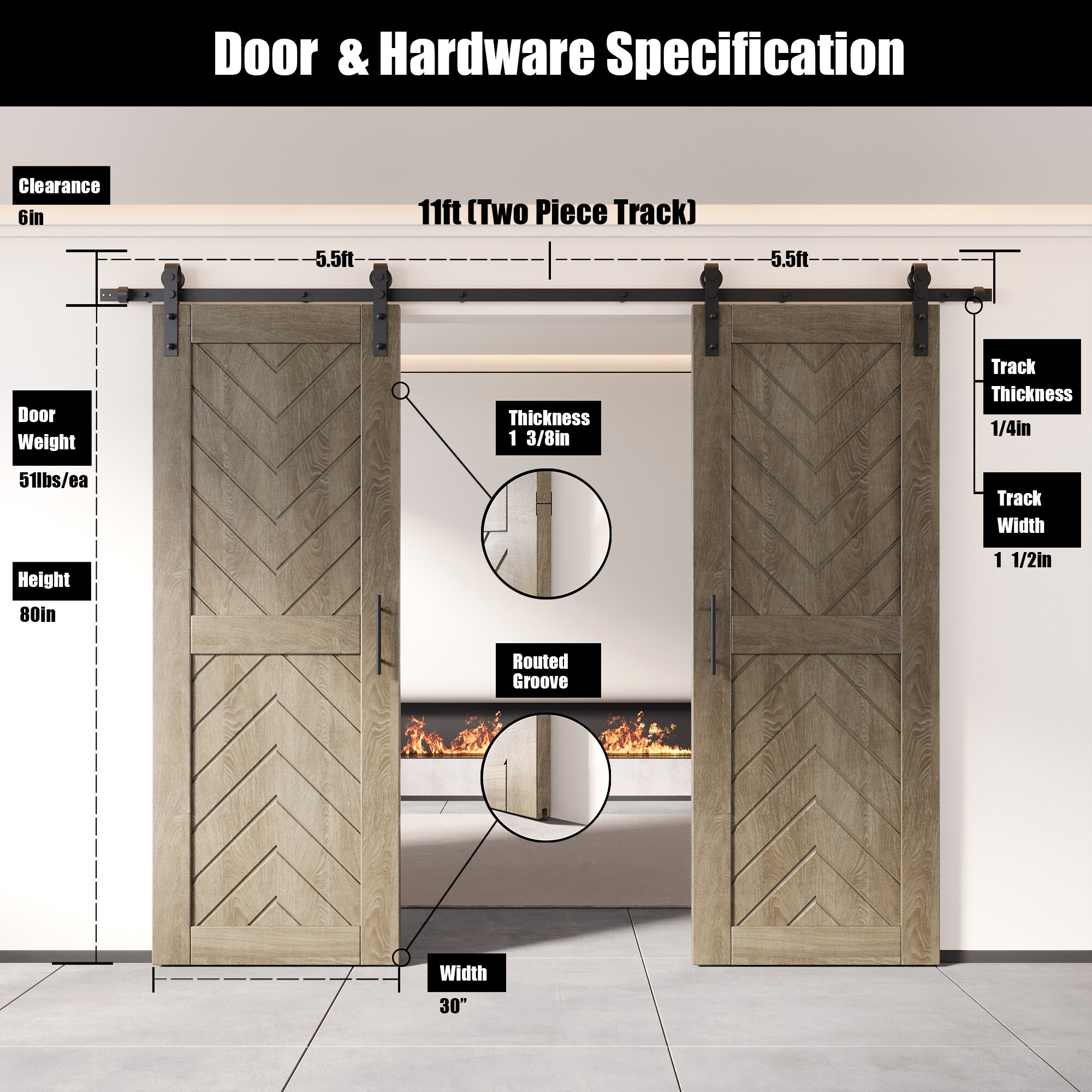 HOMACER YT2H132C-JT4-3080-GR Barn-Doors - View #2