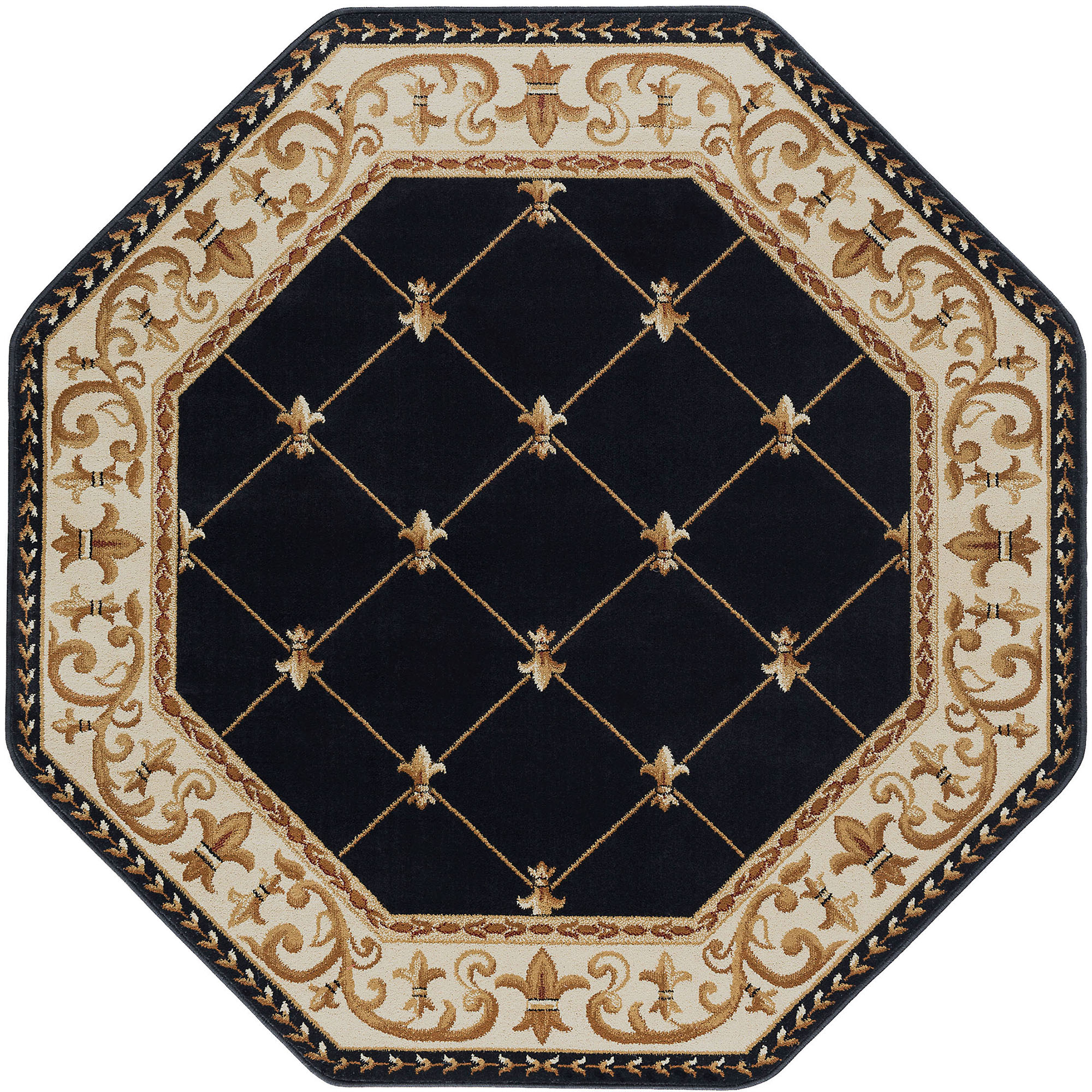 Sensation Traditional Black Swirl 5'3" Octagon Synthetic Rug