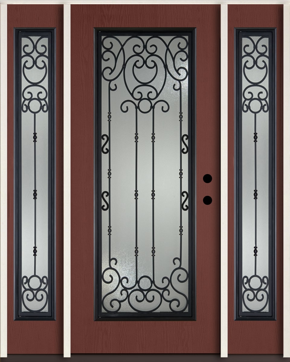 RELIABILT LO963966 Belle Meade 60-in x 80-in x 4-5/8-in Fiberglass Full lite Left-hand inswing Wineberry Stain Stained Prehung Front Door with Sidelights Insulating core