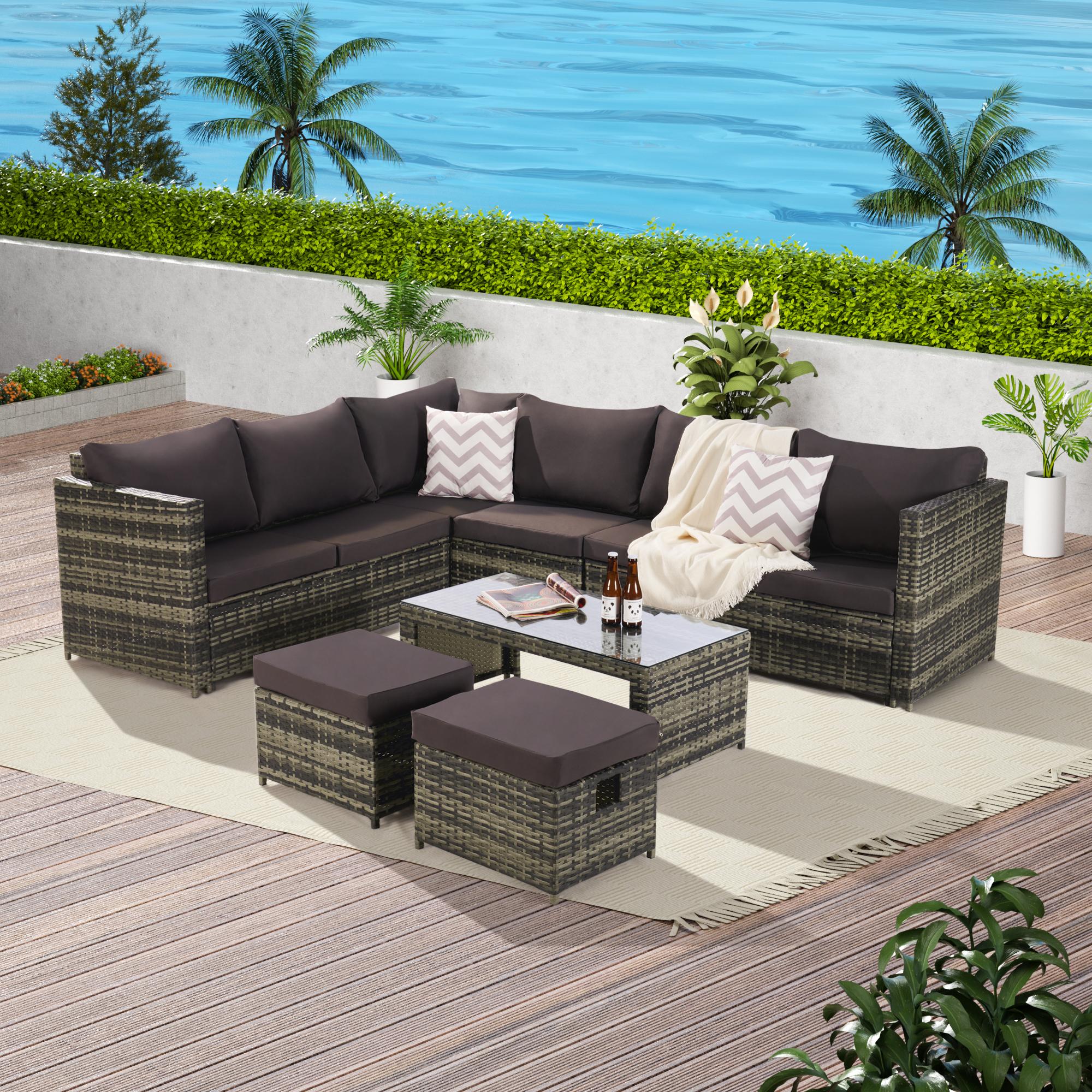 Bayfeve BF-3989BHF 6 -Piece Wicker 2 Patio Sofa Conversation Set with Gray Cushions