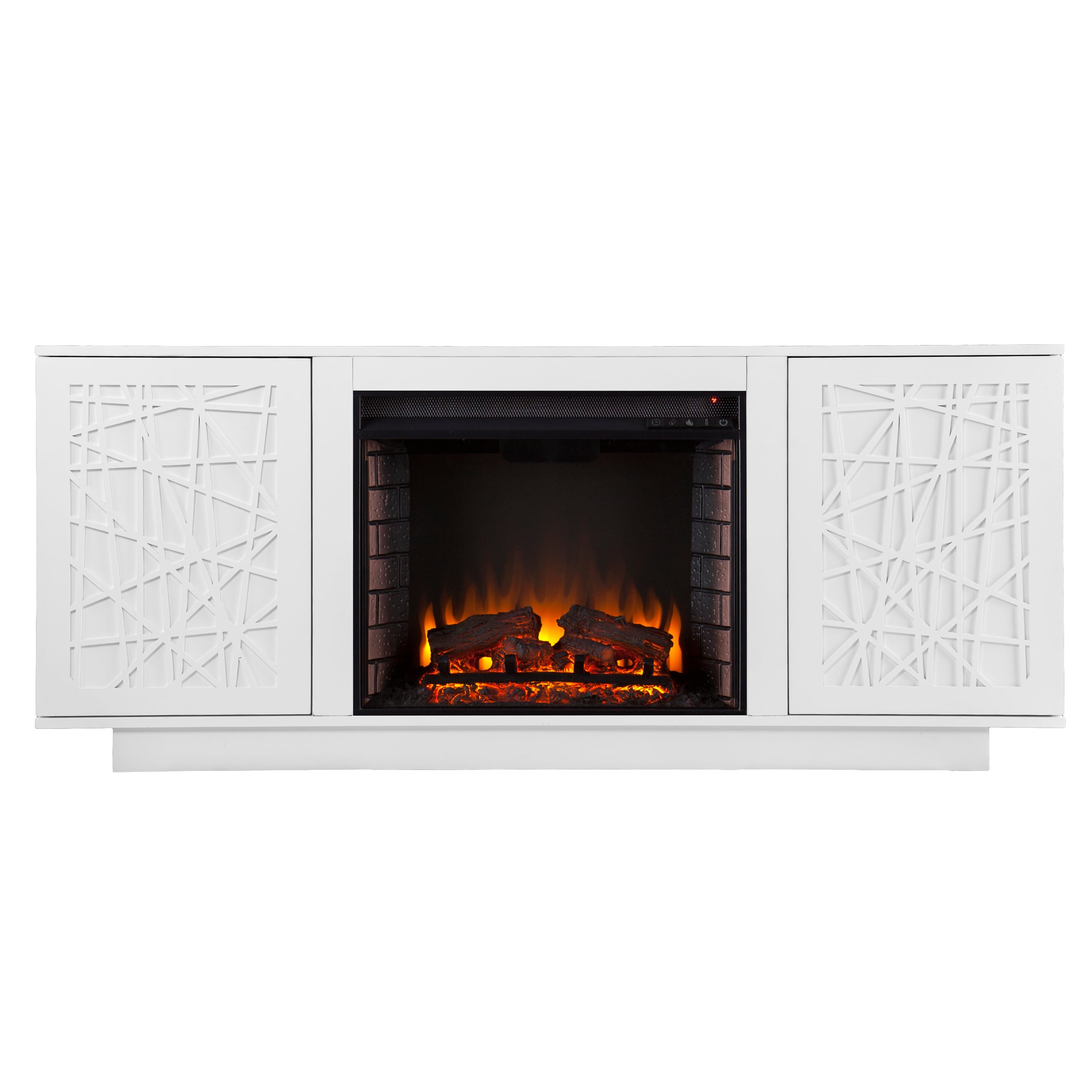 Southern Enterprises FE1095656 60-Inches W White TV Stand with Fan-forced Flat wall Electric Fireplace with Remote Control Included