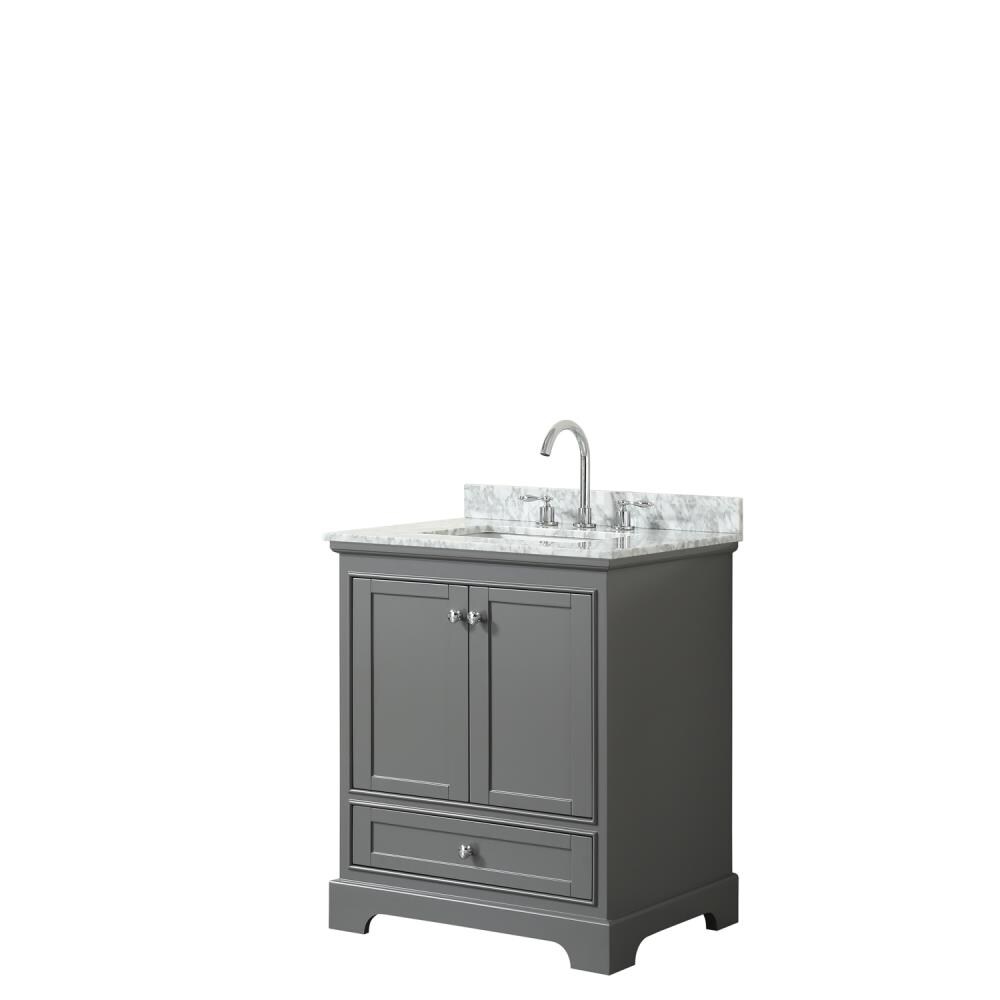 Wyndham Collection WCS202030SKGCMUNSMXX Deborah 30-in Dark Gray with Polished Chrome Trim Undermount Single sink Bathroom Vanity with White Carrara Marble Natural marble Top