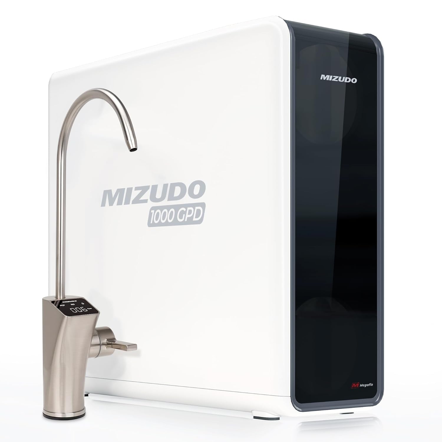 Mizudo WP1000A0G Megaflo 9-stage 1000 GPD Tankless RO Water Filter Carbon Block Under Sink Reverse Osmosis Filtration System with Stainless Steel Faucet