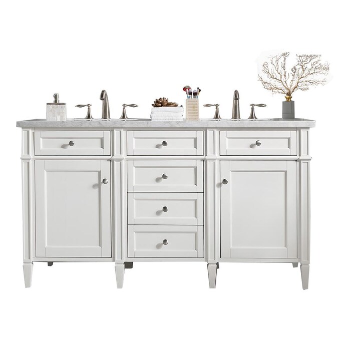 James Martin Vanities Brittany 60 In Cottage White Undermount Double Sink Bathroom Vanity With Carrara Marble Top The Tops Department At Com Double Sink Bathroom Vanity, 72 Brittany Double Bathroom Vanity Cottage White