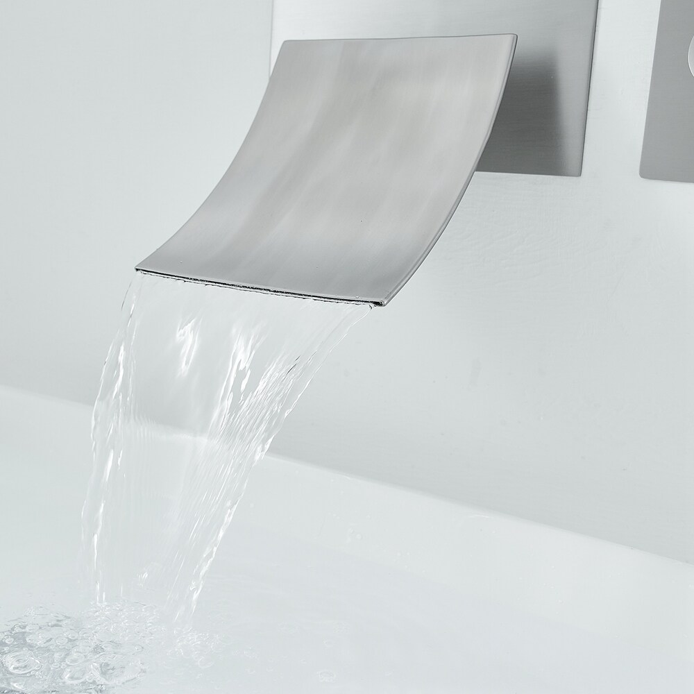 Brushed Nickel Wall Mount Waterfall Bathroom Faucet