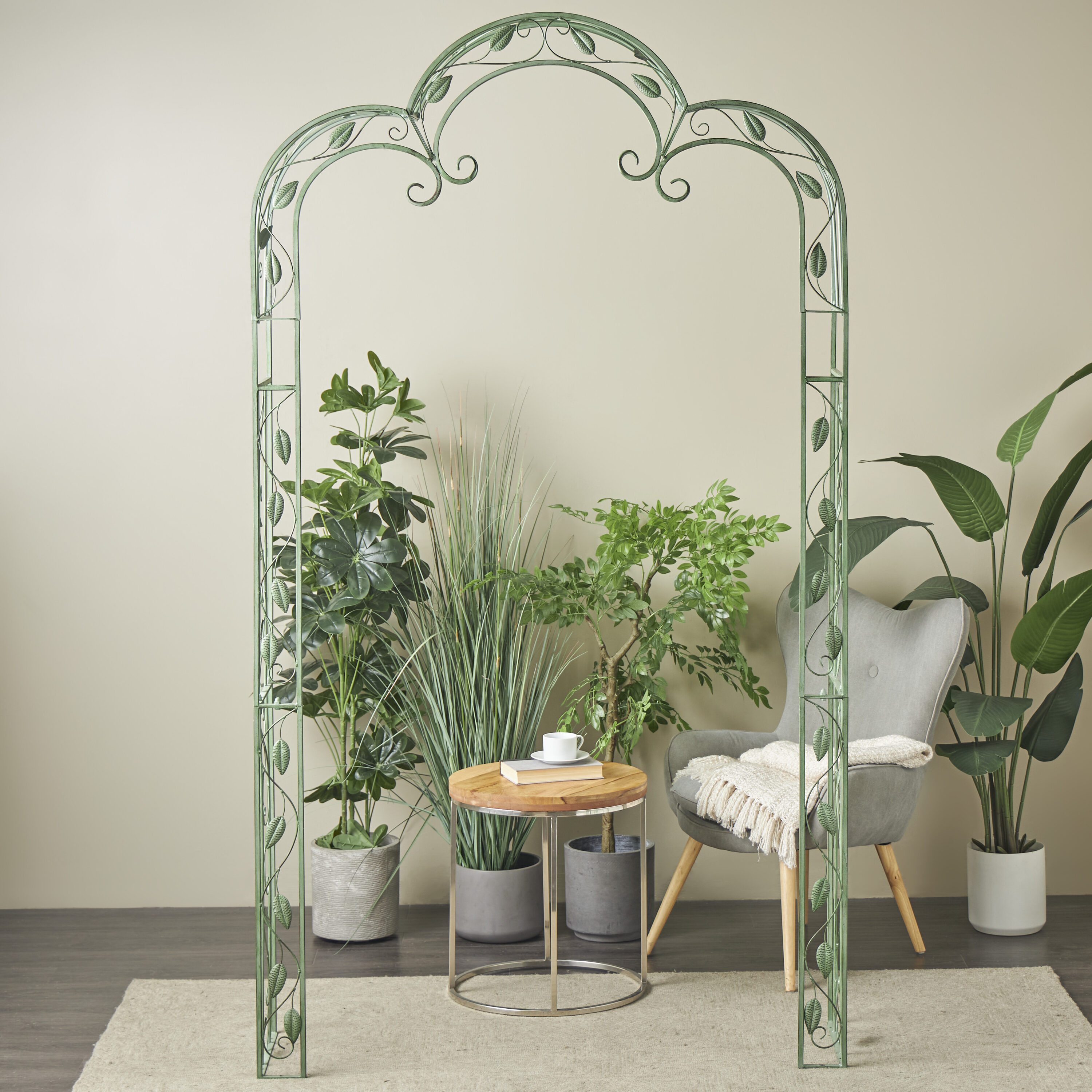 Grayson Lane 822390 4.5-ft W x 7.58-ft H Arched Green Arched Leaf Steel Garden Arbor