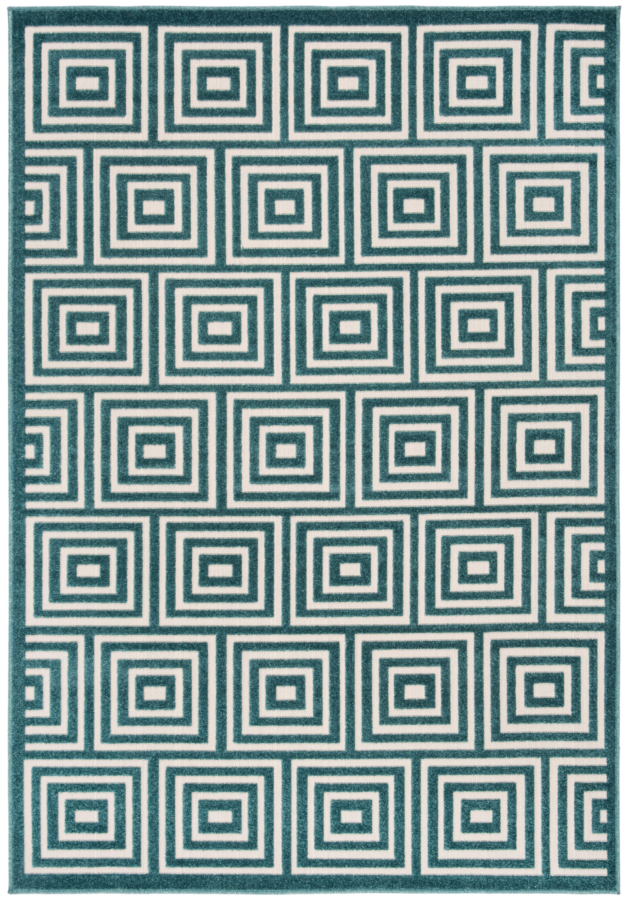 Cottage Elegance 79'' Cream & Turquoise Synthetic Area Rug