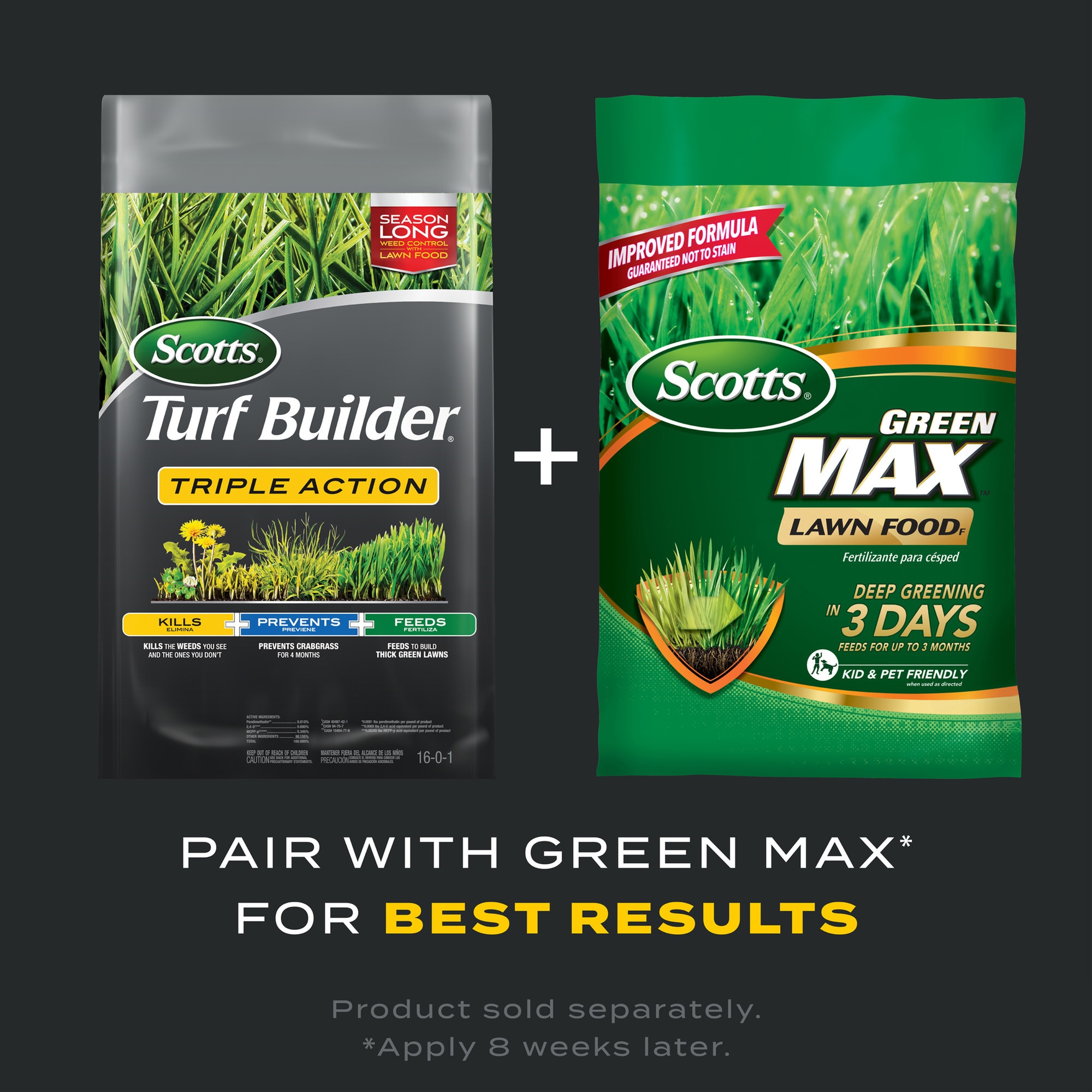 Scotts Turf Builder Triple Action Green Max Bundle Large 50 Lb 10000 Sq Ft 16 0 1 All Purpose