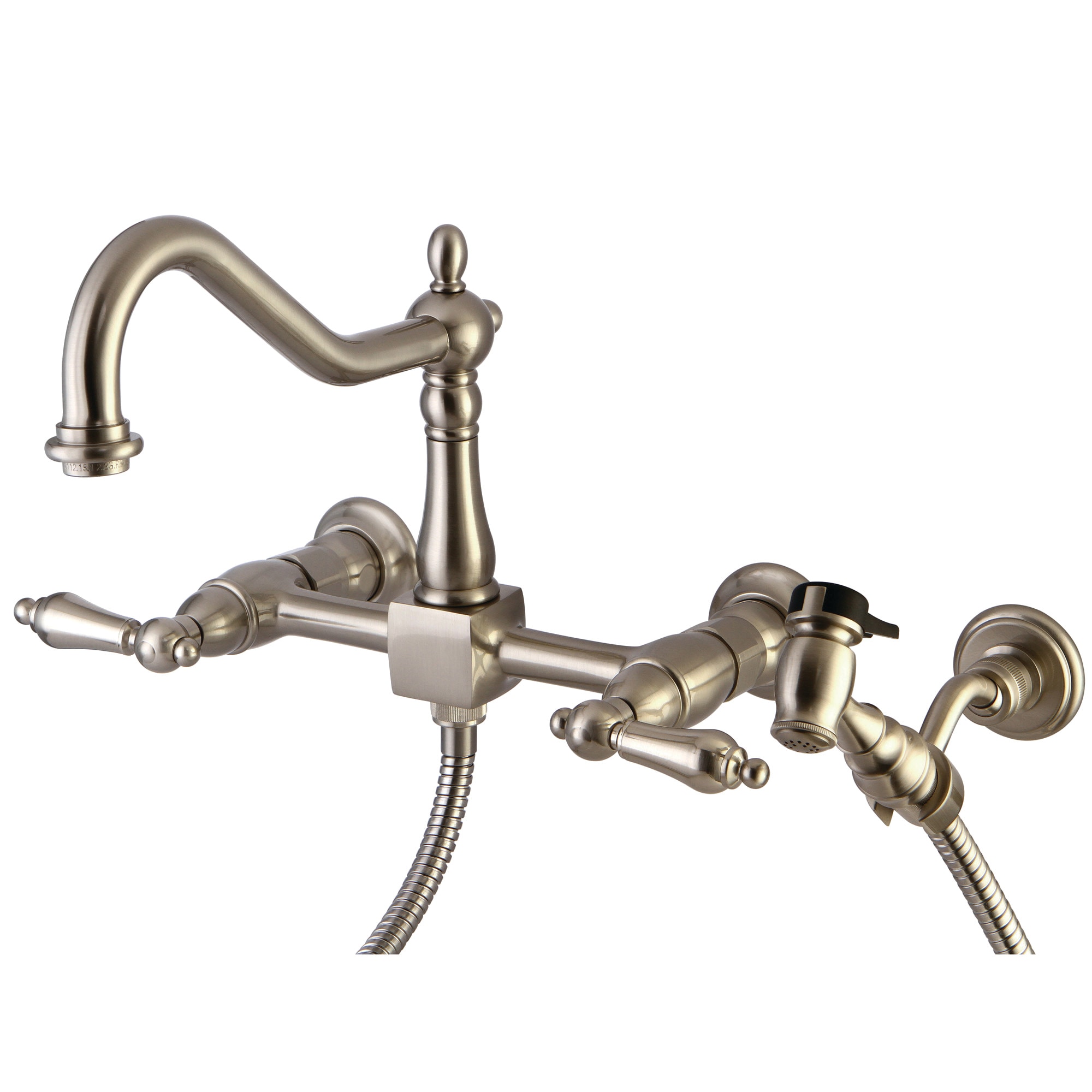 Elements of Design ES1248ALBS Satin nickel Double Handle Wall-mount Bridge Kitchen Faucet ( Side Sprayer Included )