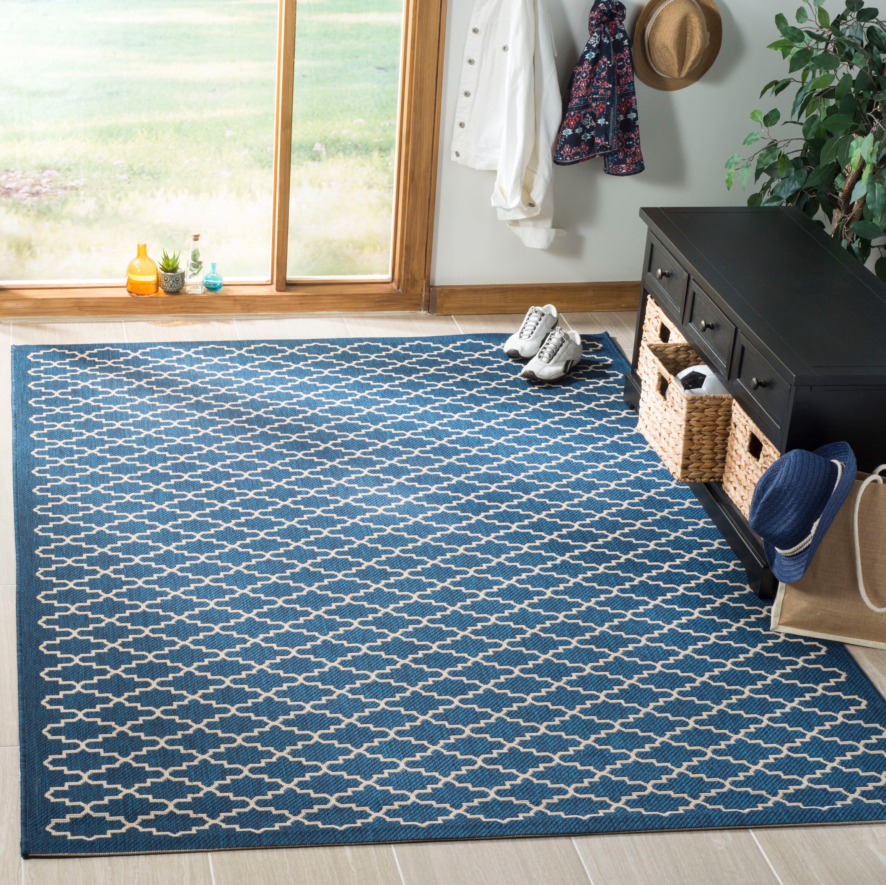 Safavieh CY6919-268-9 Courtyard Watling 9 x 12 (ft) Loomed Polypropylene Navy/Beige Rectangular Indoor/Outdoor Trellis Coastal Area rug