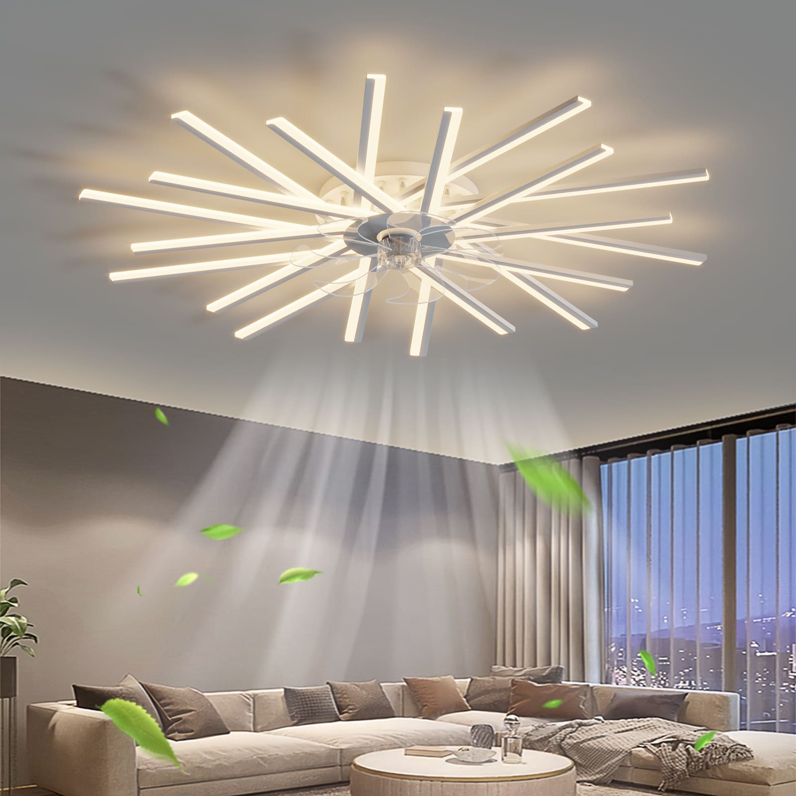 WELLFOR VTZEL47ORB 45-in Color-Changing Flush Mount White with Clear Blades Ceiling Fan With Light - Remote Included ( 7 -Blade )