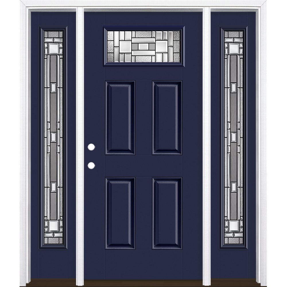 Masonite 3421384 Naples 64-in x 80-in x 4-9/16-in Fiberglass 1/4 lite Right-hand inswing Eclipse Painted Prehung Front Door with Sidelights with Brickmould Insulating core