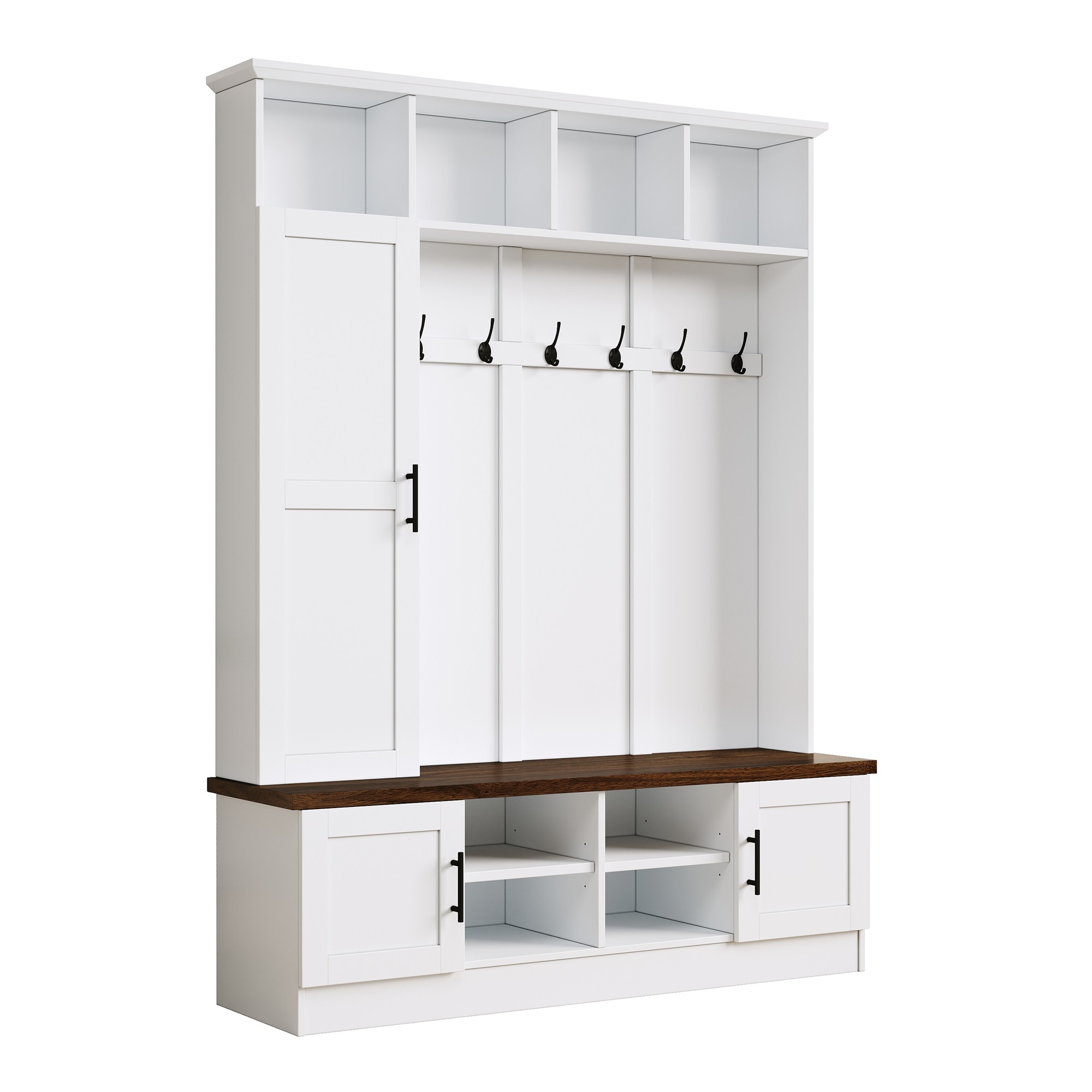 Flynama SH34692K Farmhouse 55.1-in White Wood Hall Tree