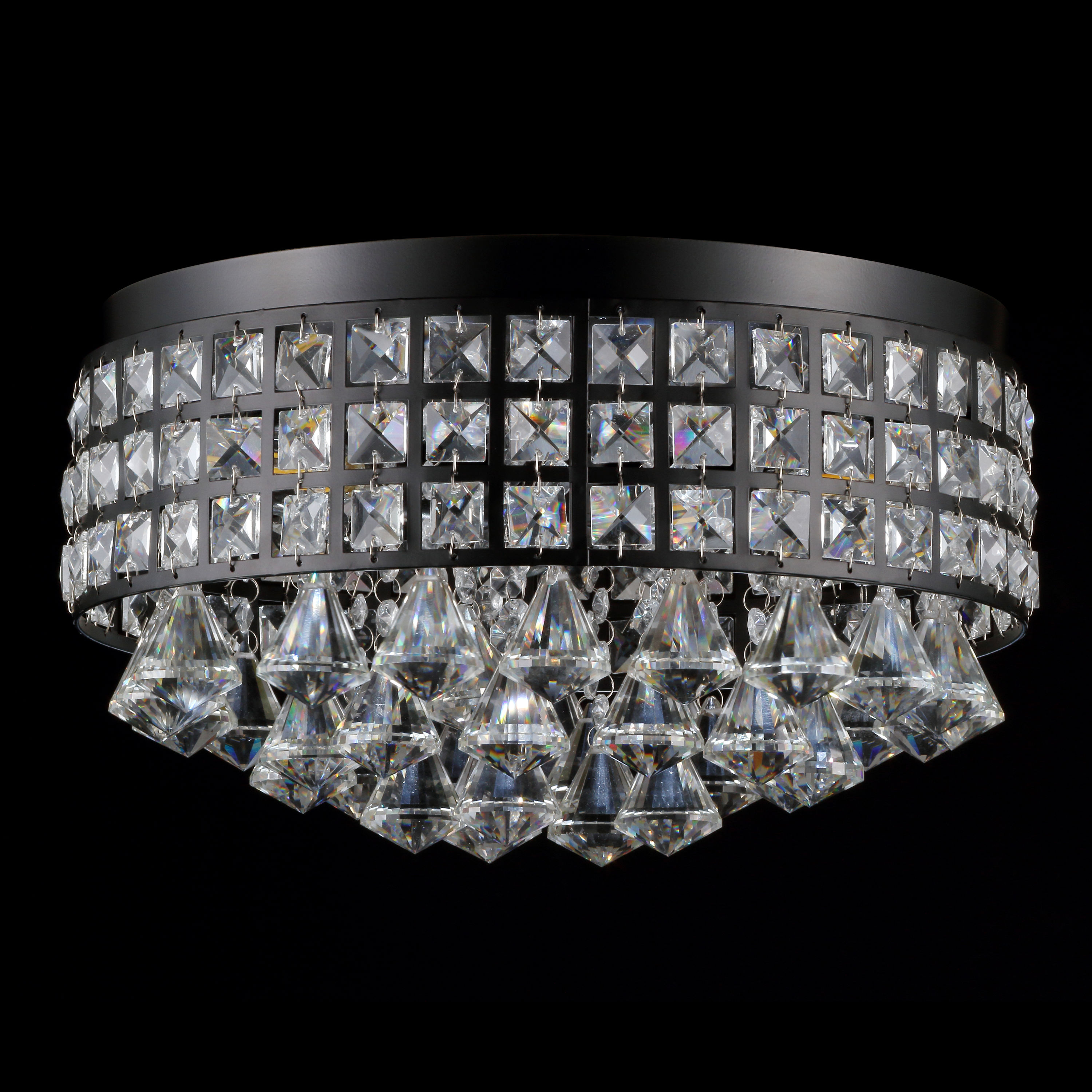 Meredith 14.5" Black Crystal Drum LED Flush Mount