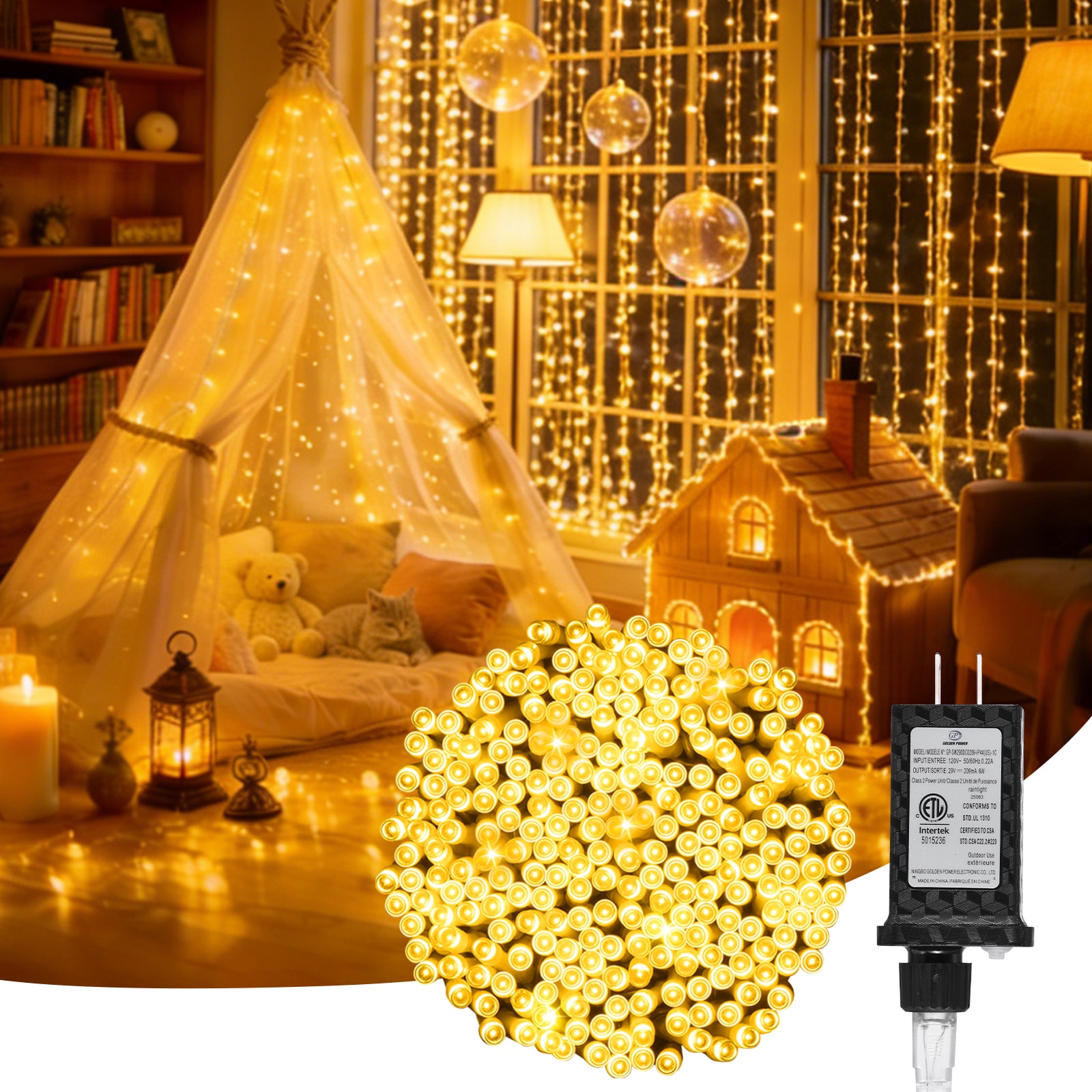 Unique Bargains 200 LED Fairy Lights 66 ft LED Twinkle Lights 8 Modes Plug-in with Memory Function White String Light for Bedroom Xmas Tree Wreath Patio Party Spring Outdoor Christmas Decor