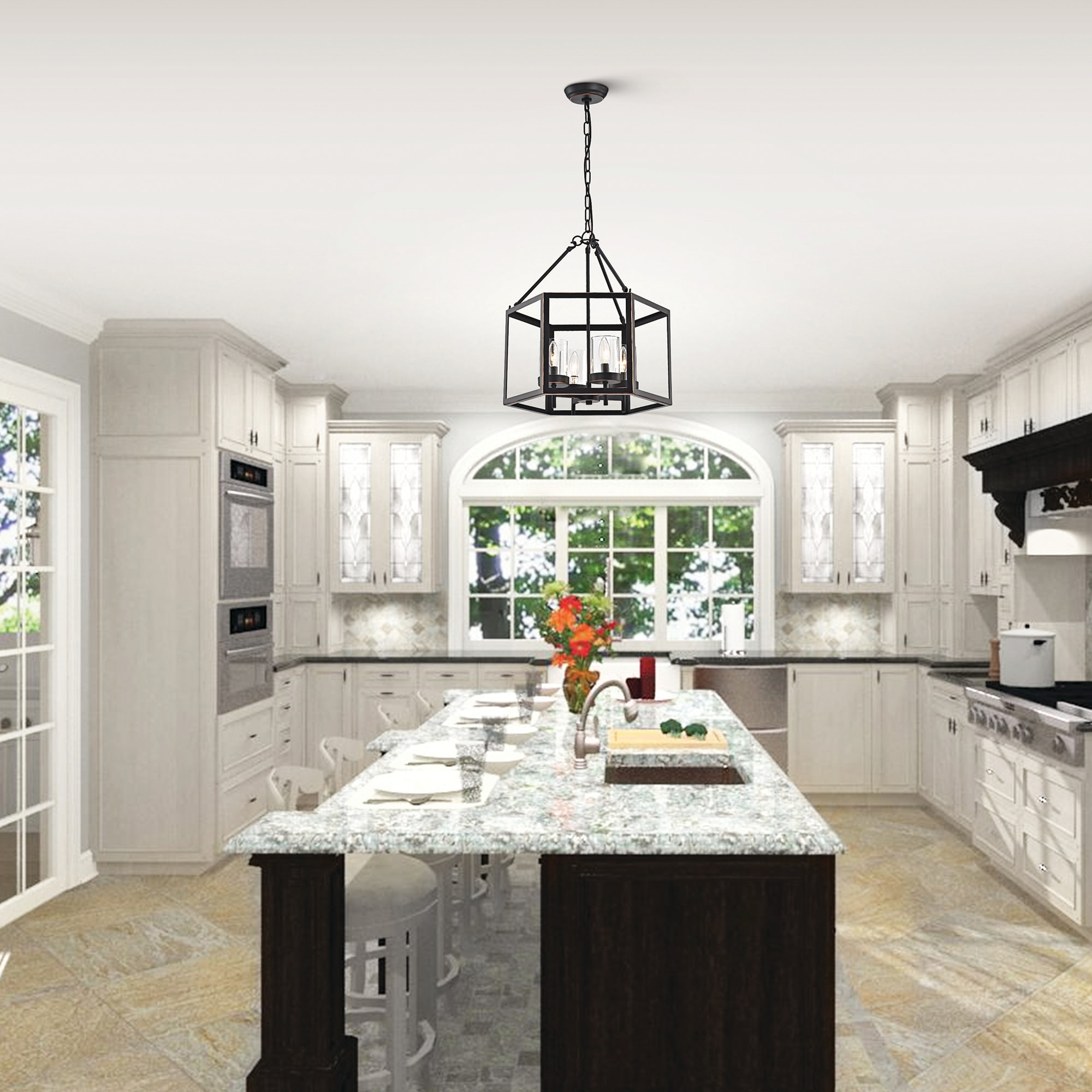 Oil Rubbed Bronze 4-Light Hexagon Cage Chandelier