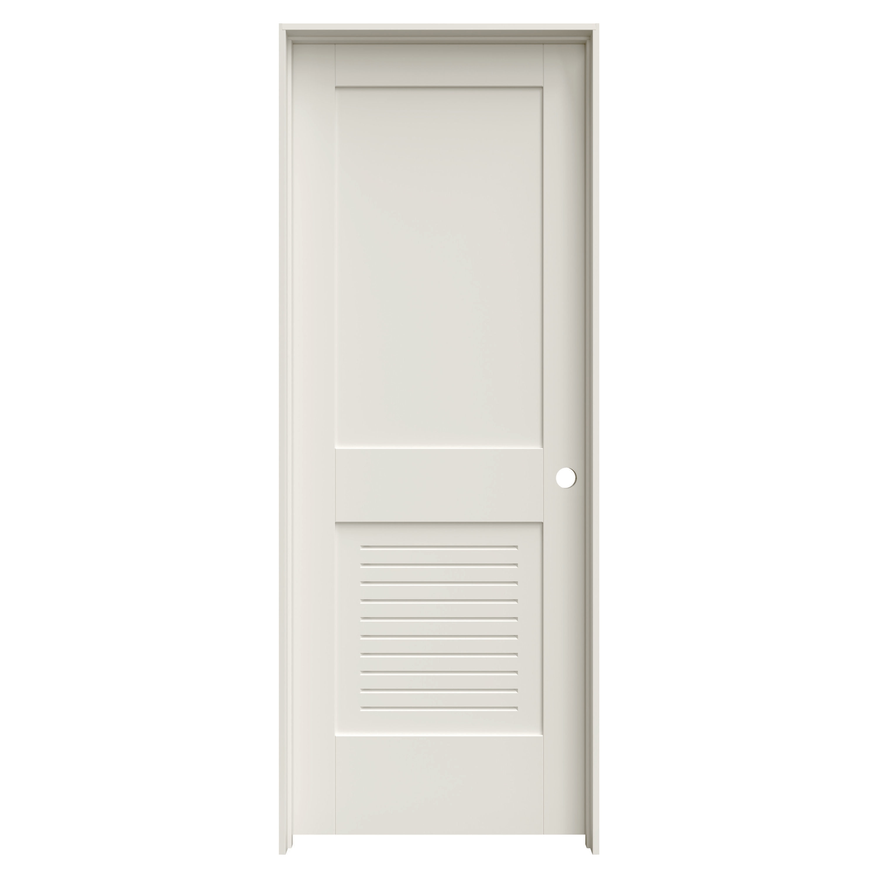 JELD-WEN LOWOLJW254600011 32-in x 80-in Primed Solid core Louver Left hand Textured Primed MDF Flat Jamb Single Prehung Interior Door