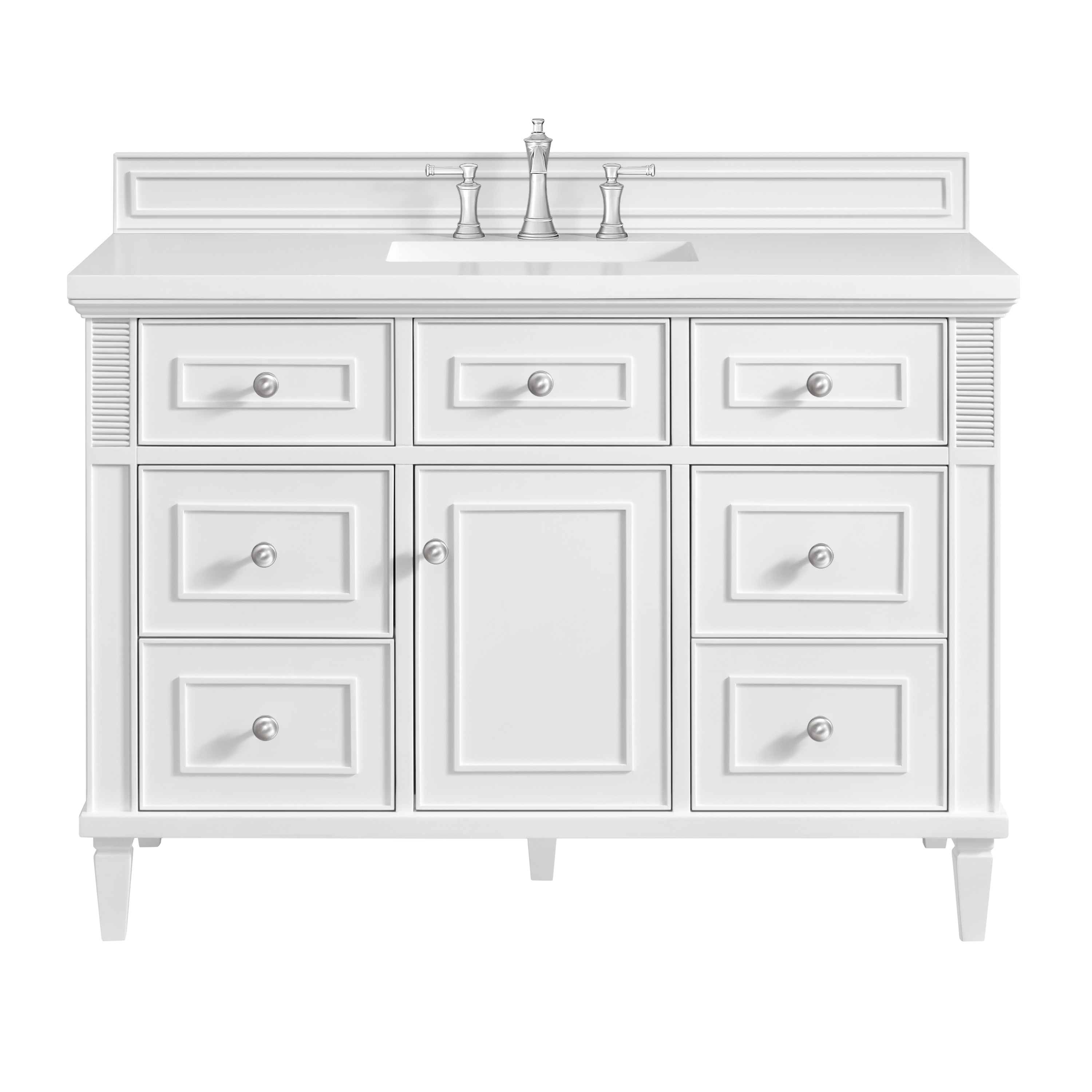 James Martin Vanities 424-V48-BW-3WZ Lorelai 48-in Bright White Undermount Single Sink Bathroom Vanity with White Zeus Quartz Top