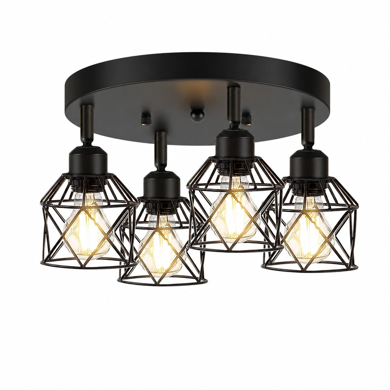Aoibox  4 Light Matte Black Adjustable Cage Flush Mount Ceiling Light Fixture for Kitchen Dining Room Hallway