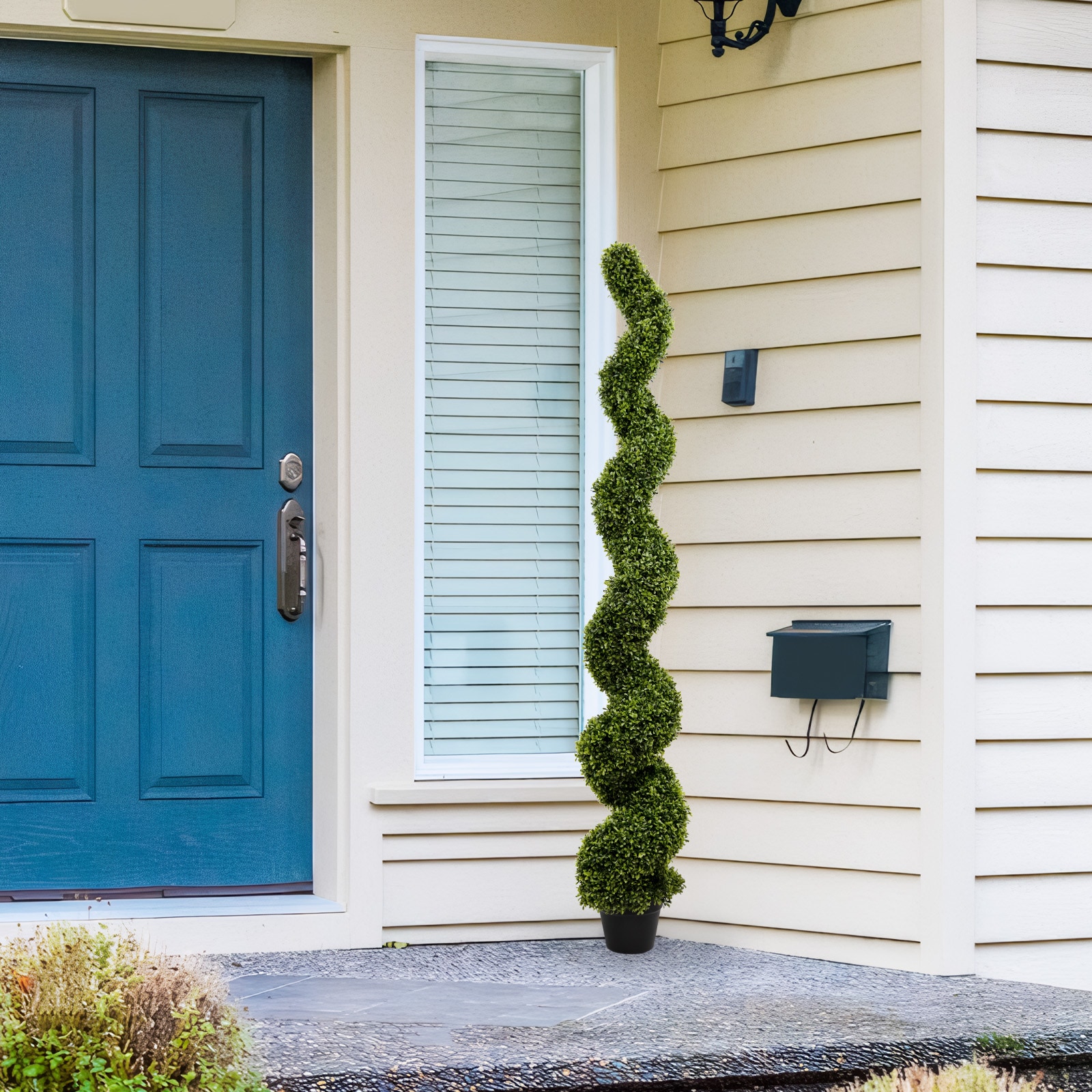 GlasFlength 6FT Spiral Topiary Trees Artificial Outdoor Faux Boxwood Plants Large Twisted Green Potted Trees for Garden Front Porch Patio Planter